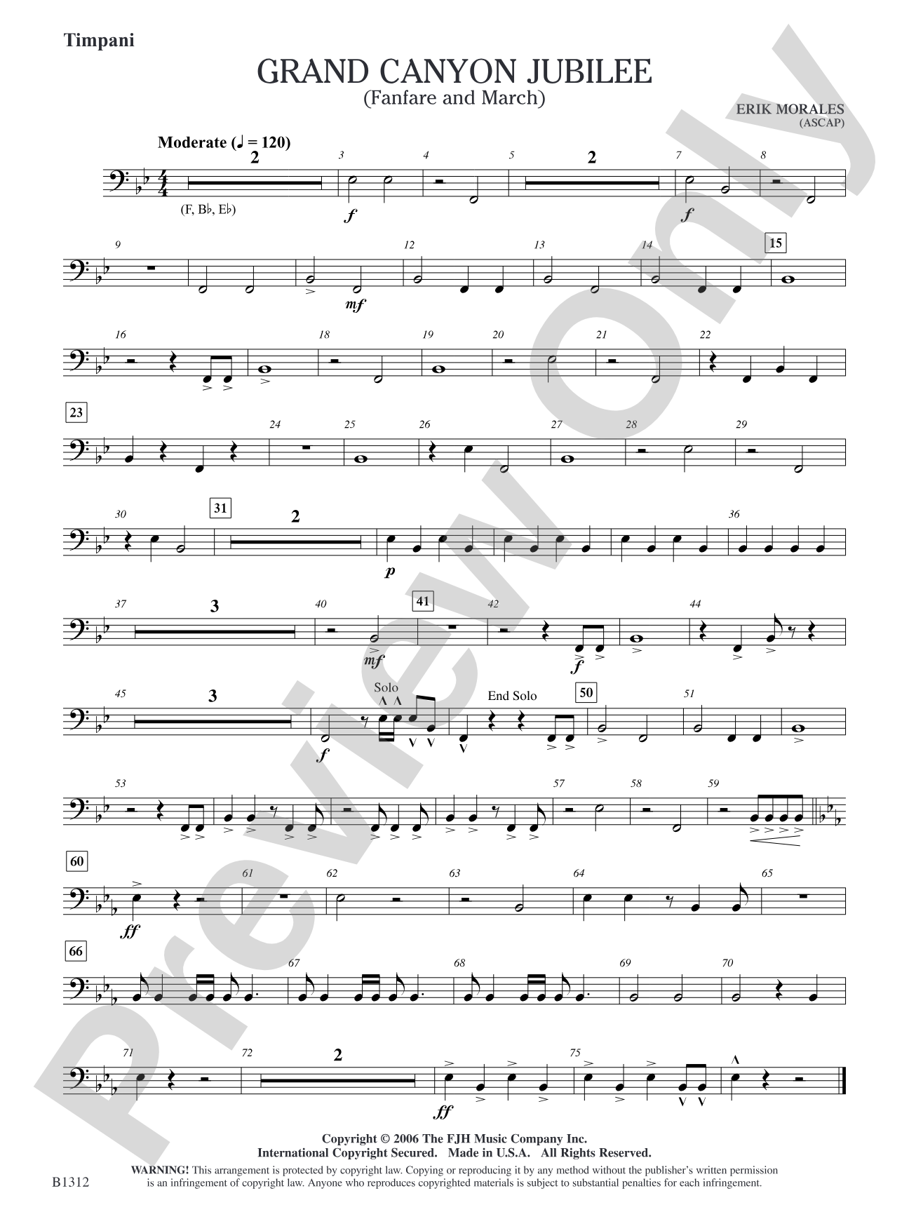 Grand Canyon Jubilee (Fanfare and March): Timpani