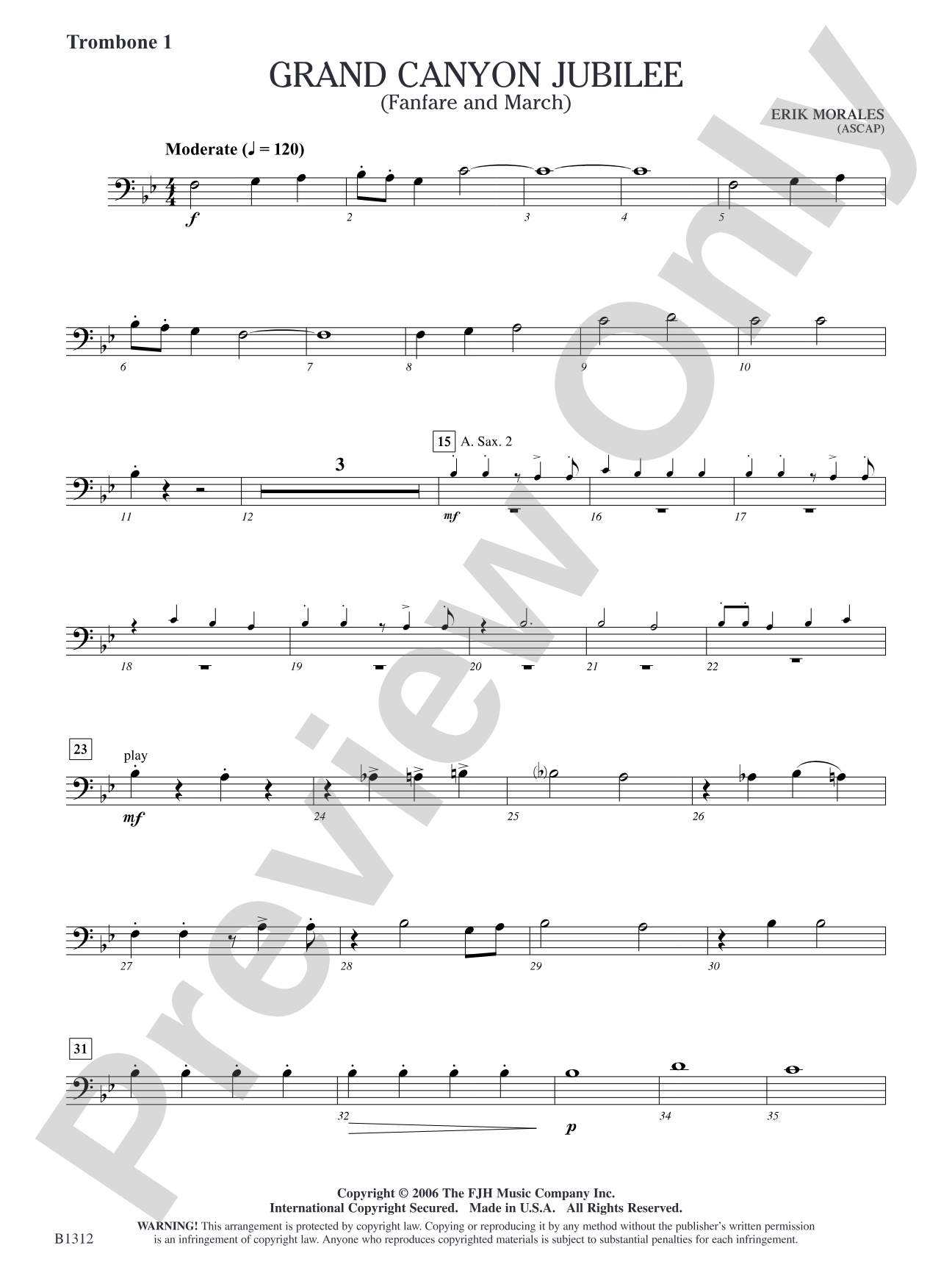 Grand Canyon Jubilee (Fanfare and March): Trombone 1
