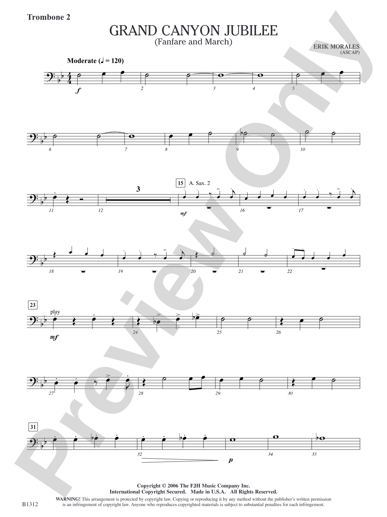 Grand Canyon Jubilee (Fanfare and March): Trombone 2