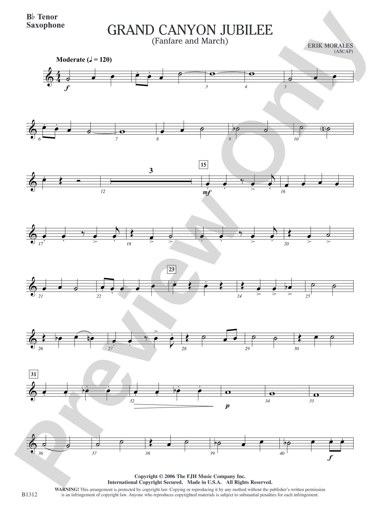 Grand Canyon Jubilee (Fanfare and March): B-flat Tenor Saxophone