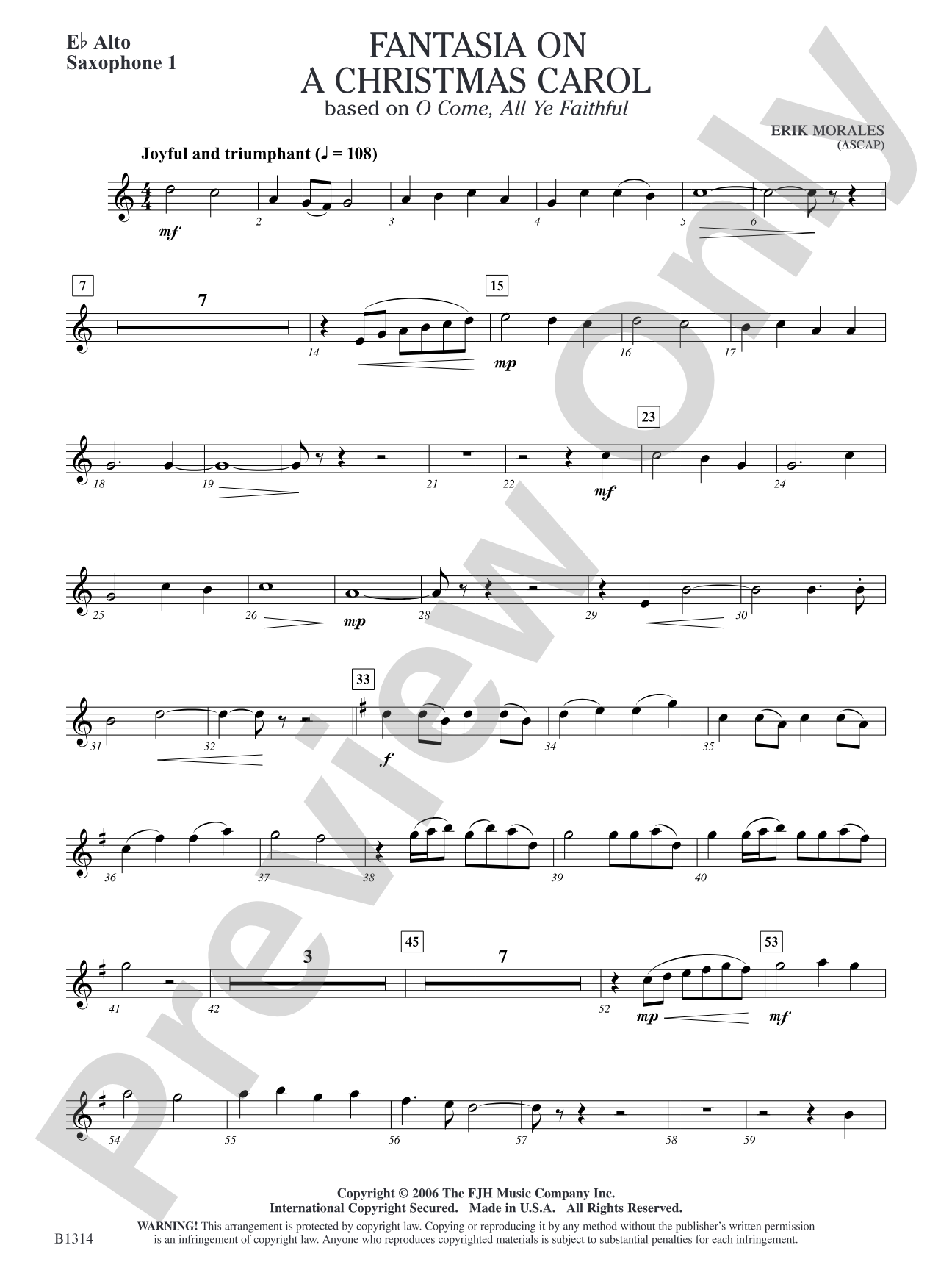 Fantasia on a Christmas Carol (based on O Come, All Ye Faithful): E-flat Alto Saxophone 1