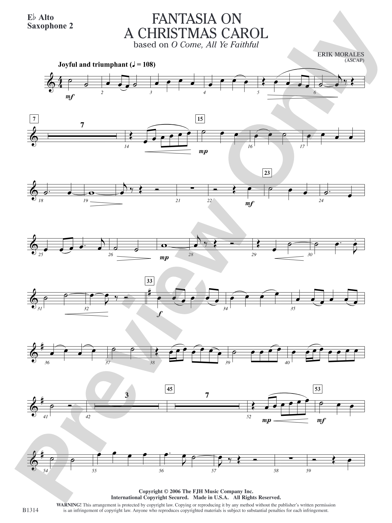 Fantasia on a Christmas Carol (based on O Come, All Ye Faithful): E-flat Alto Saxophone 2
