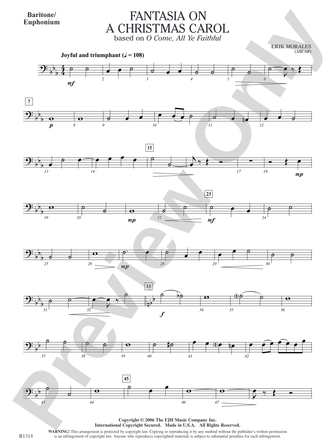 Fantasia on a Christmas Carol (based on O Come, All Ye Faithful): Baritone/Euphonium