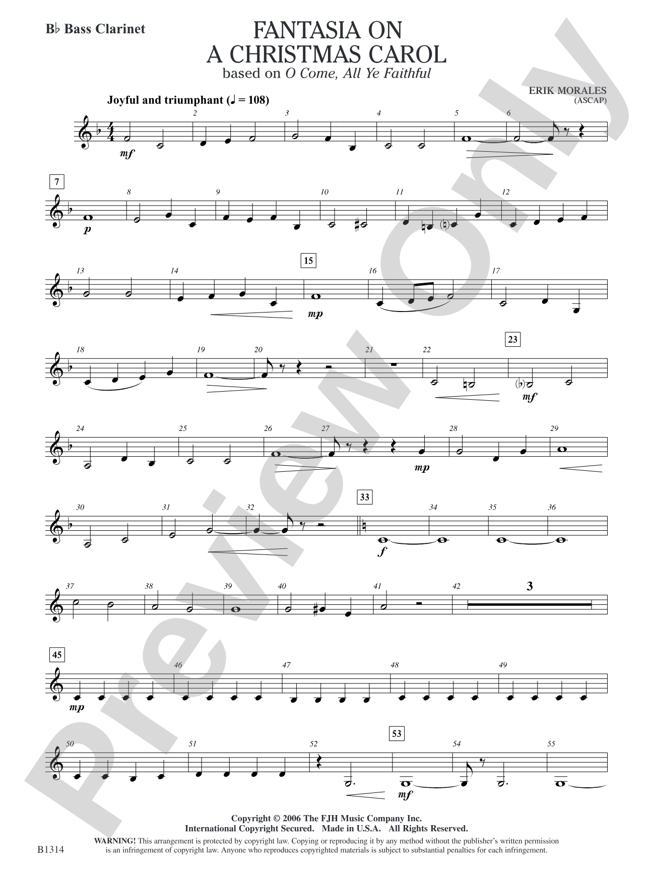 Fantasia on a Christmas Carol (based on O Come, All Ye Faithful): B-flat Bass Clarinet