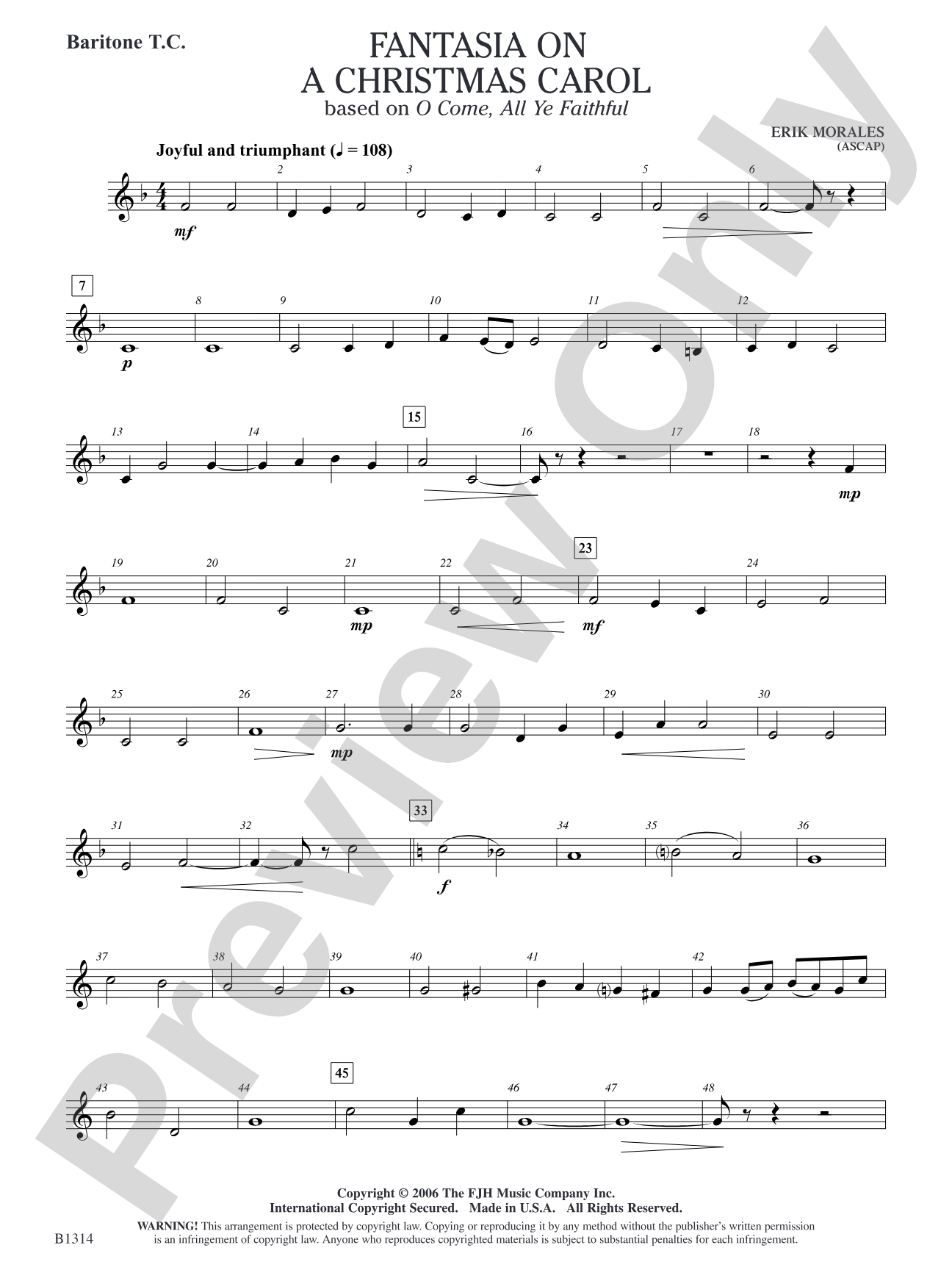 Fantasia on a Christmas Carol (based on O Come, All Ye Faithful): Baritone T.C.