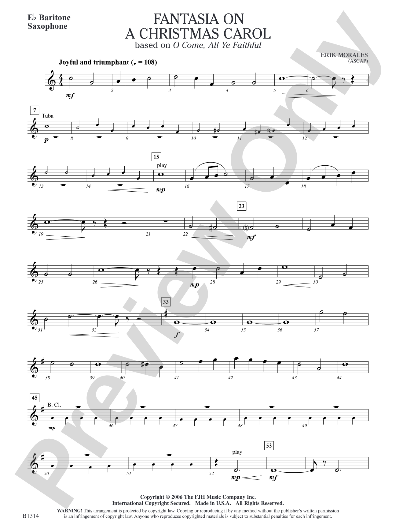 Fantasia on a Christmas Carol (based on O Come, All Ye Faithful): E-flat Baritone Saxophone