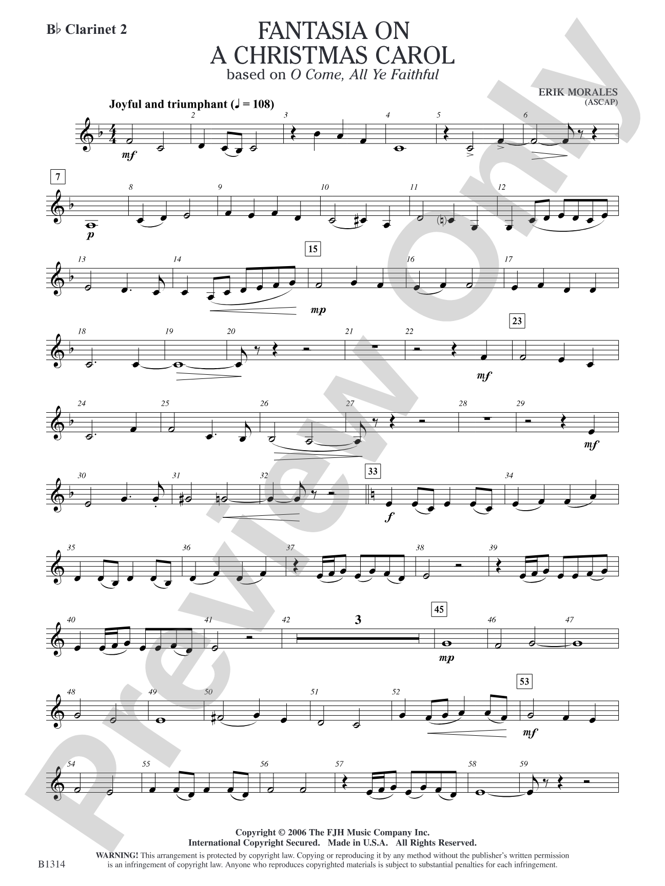 Fantasia on a Christmas Carol (based on O Come, All Ye Faithful): B-flat Clarinet 2