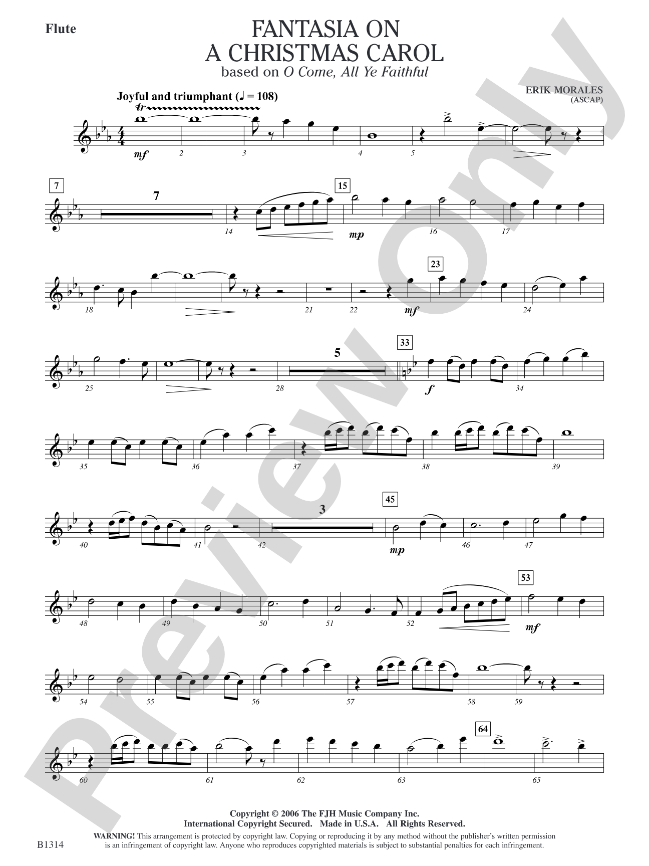 Fantasia on a Christmas Carol (based on O Come, All Ye Faithful): Flute