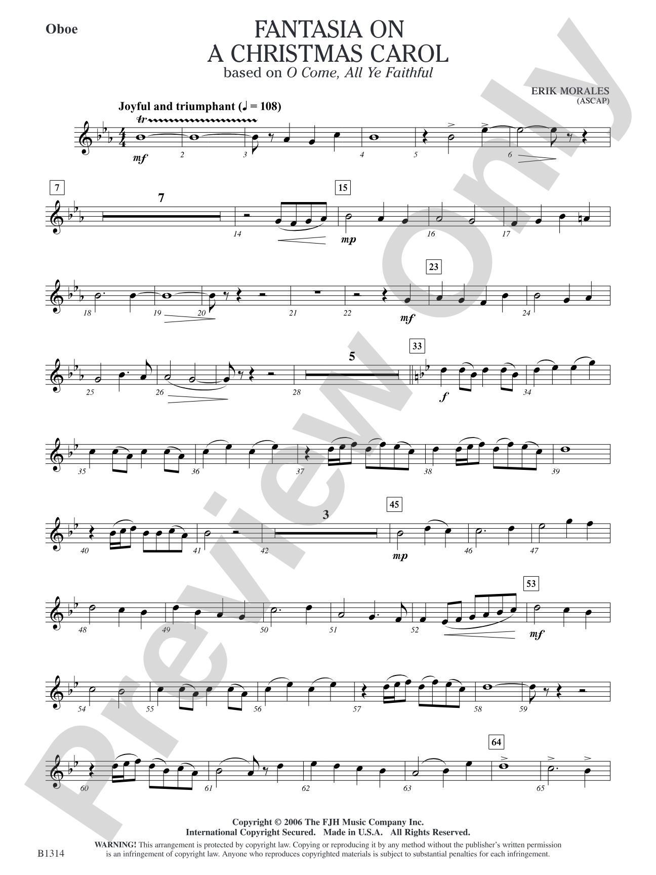 Fantasia on a Christmas Carol (based on O Come, All Ye Faithful): Oboe
