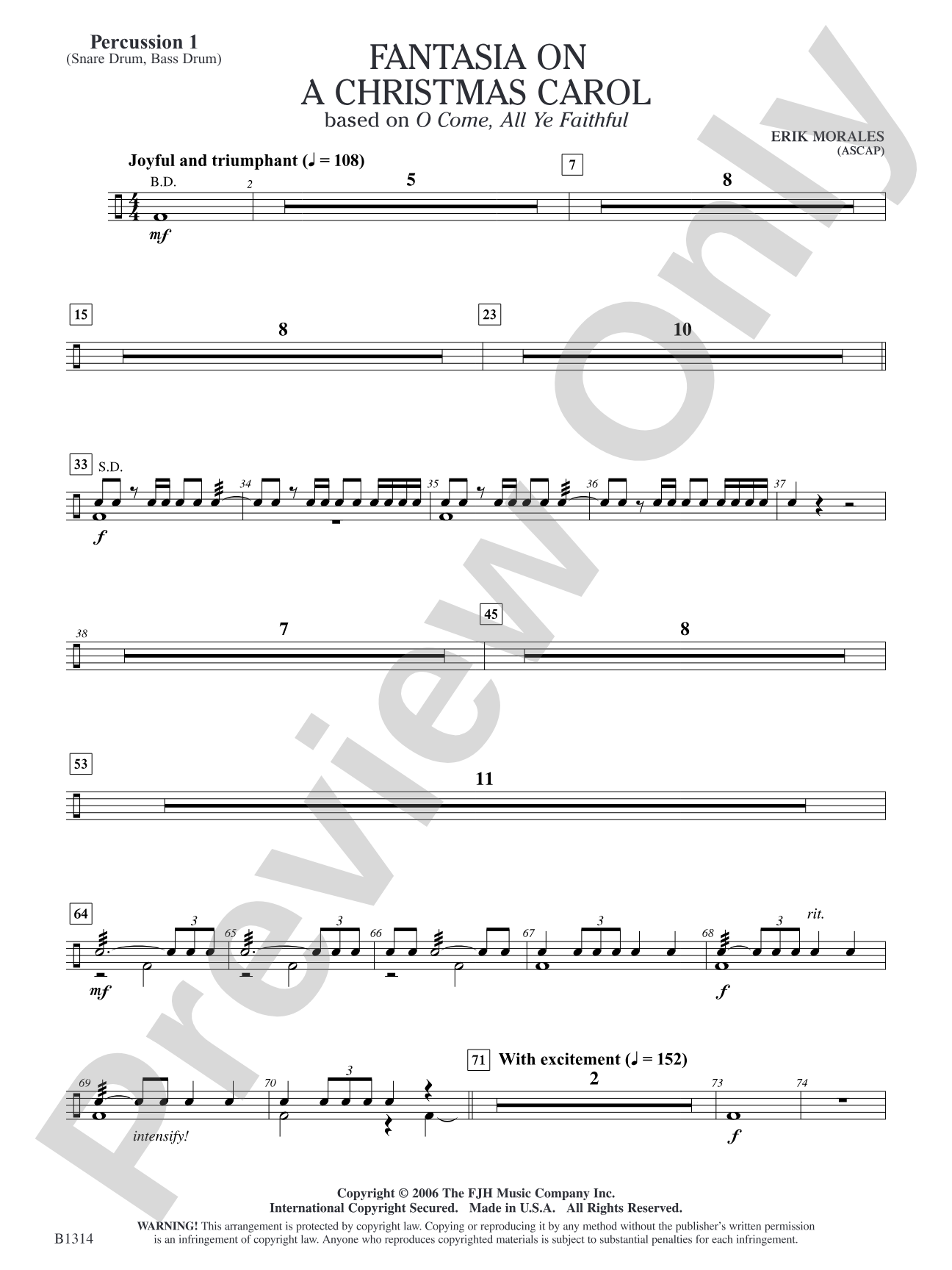 Fantasia on a Christmas Carol (based on O Come, All Ye Faithful): Percussion 1