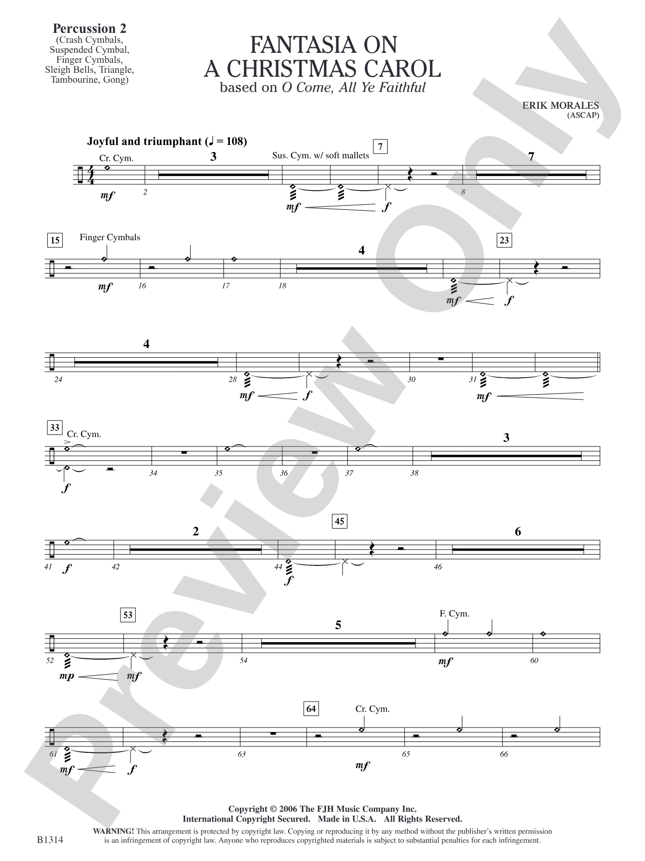 Fantasia on a Christmas Carol (based on O Come, All Ye Faithful): Percussion 2