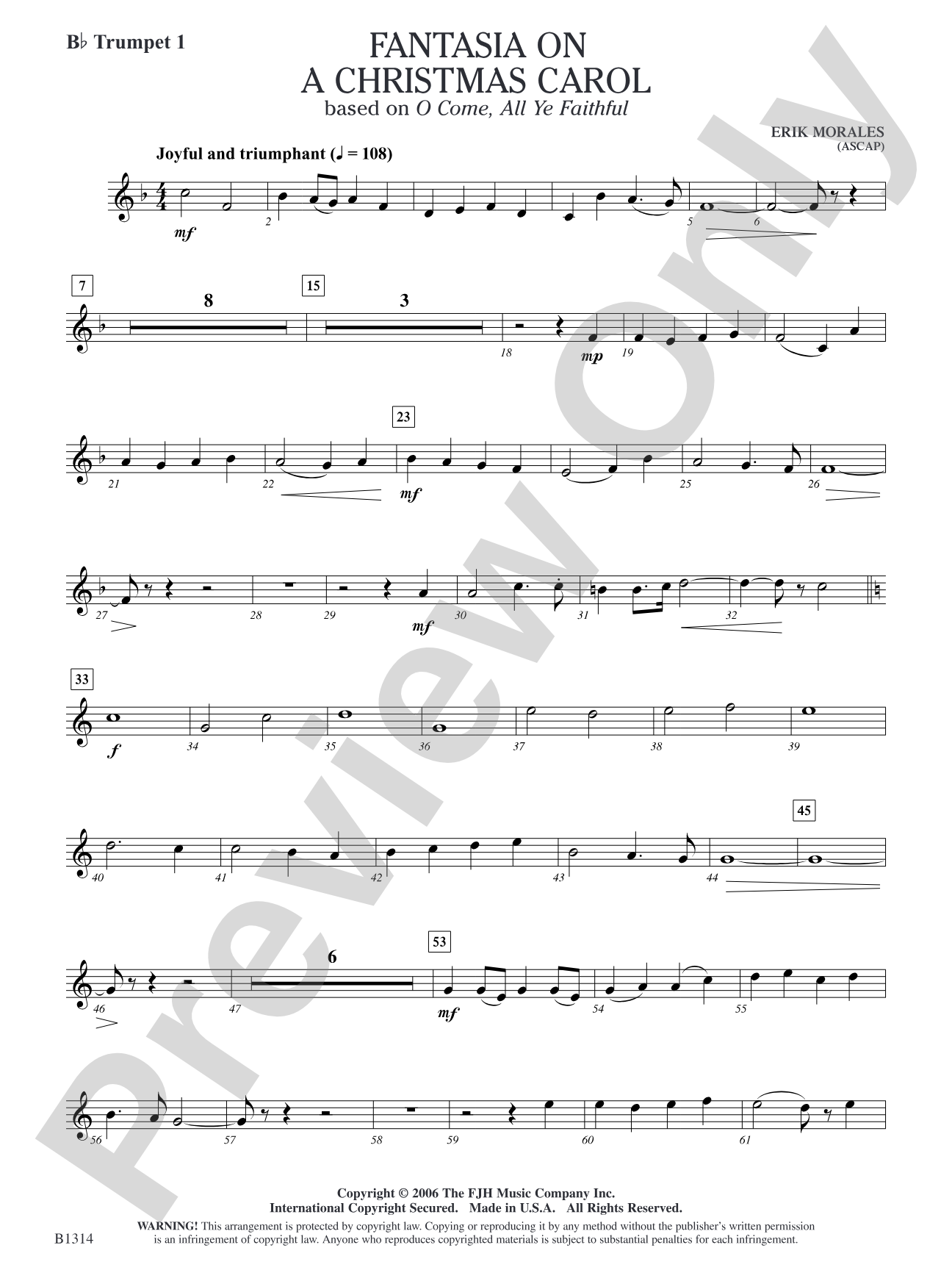 Fantasia on a Christmas Carol (based on O Come, All Ye Faithful): B-flat Trumpet 1