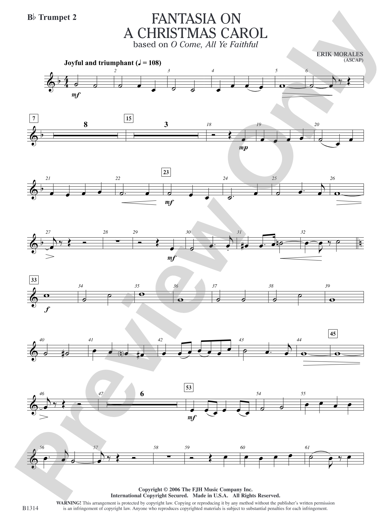 Fantasia on a Christmas Carol (based on O Come, All Ye Faithful): B-flat Trumpet 2