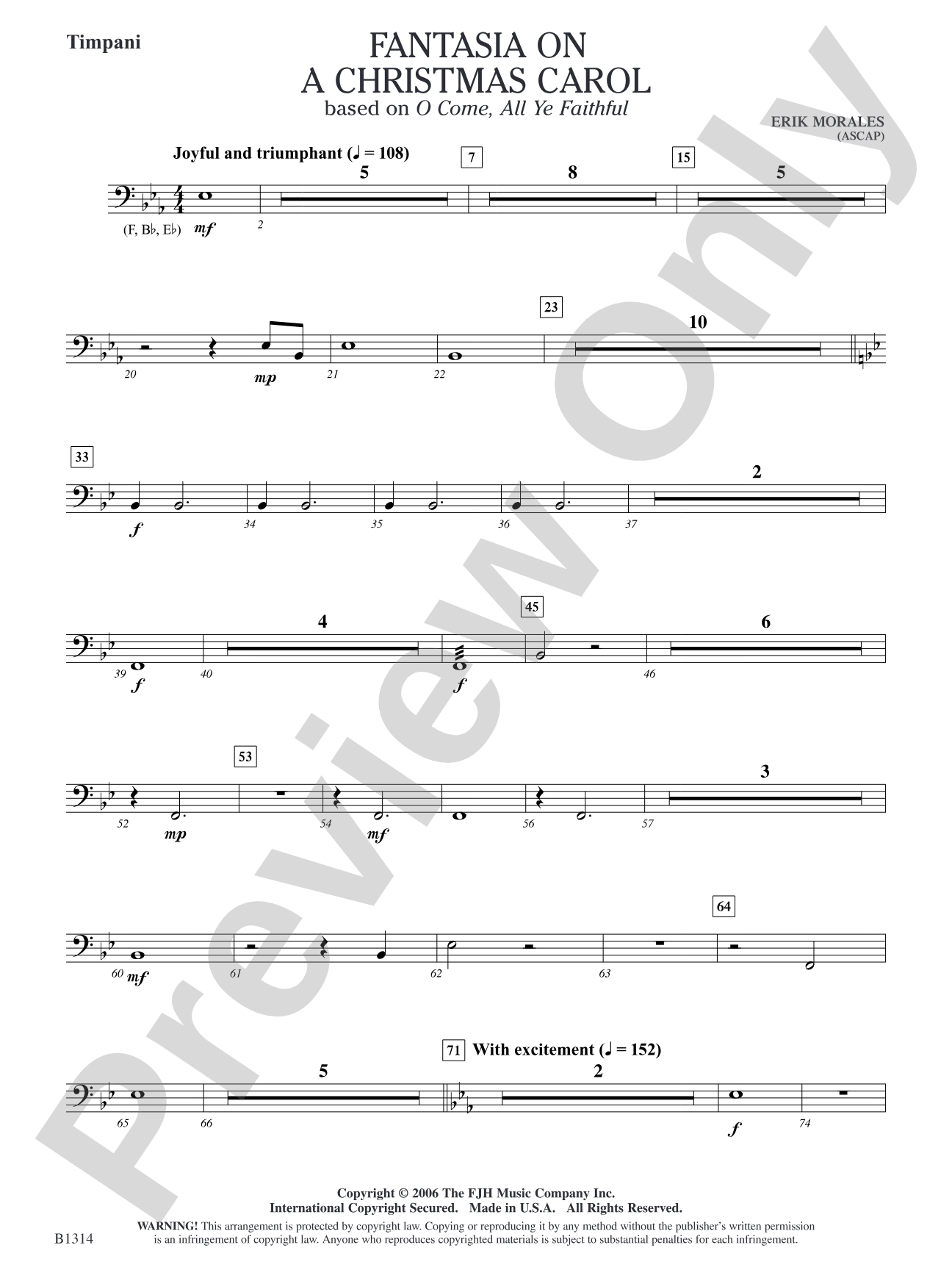 Fantasia on a Christmas Carol (based on O Come, All Ye Faithful): Timpani