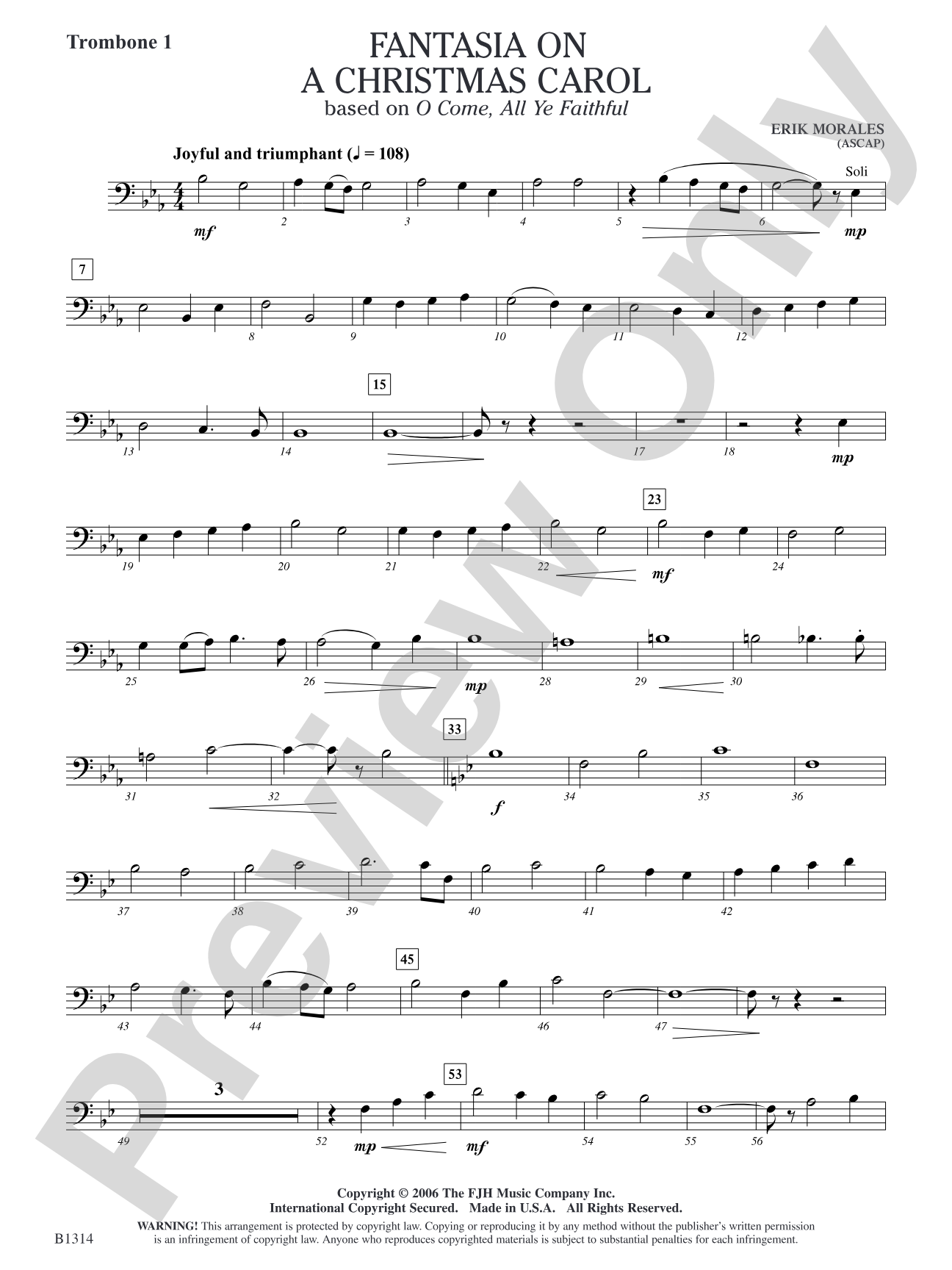 Fantasia on a Christmas Carol (based on O Come, All Ye Faithful): Trombone 1