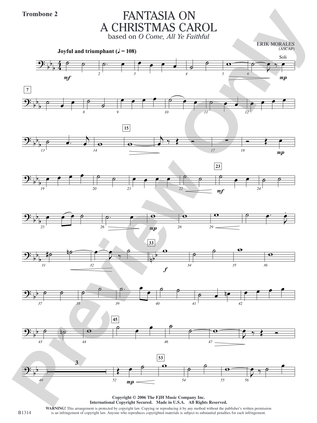 Fantasia on a Christmas Carol (based on O Come, All Ye Faithful): Trombone 2