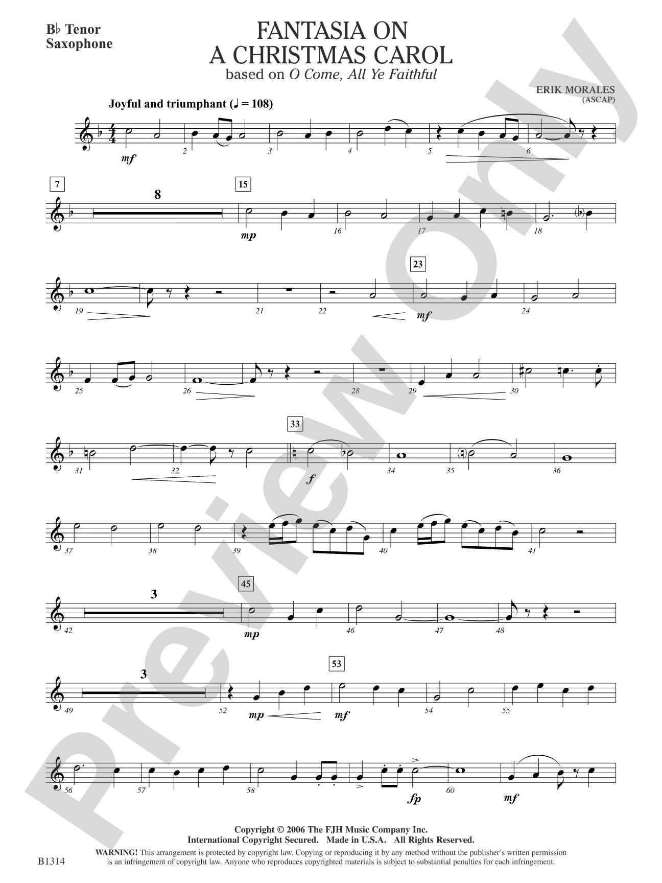 Fantasia on a Christmas Carol (based on O Come, All Ye Faithful): B-flat Tenor Saxophone