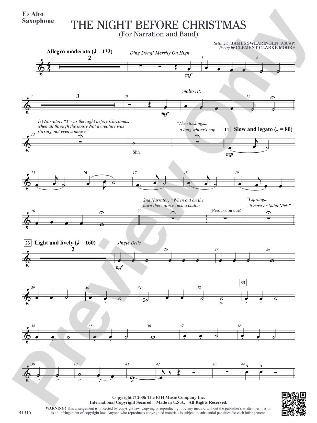 The Night Before Christmas (for Narration and Band): E-flat Alto Saxophone