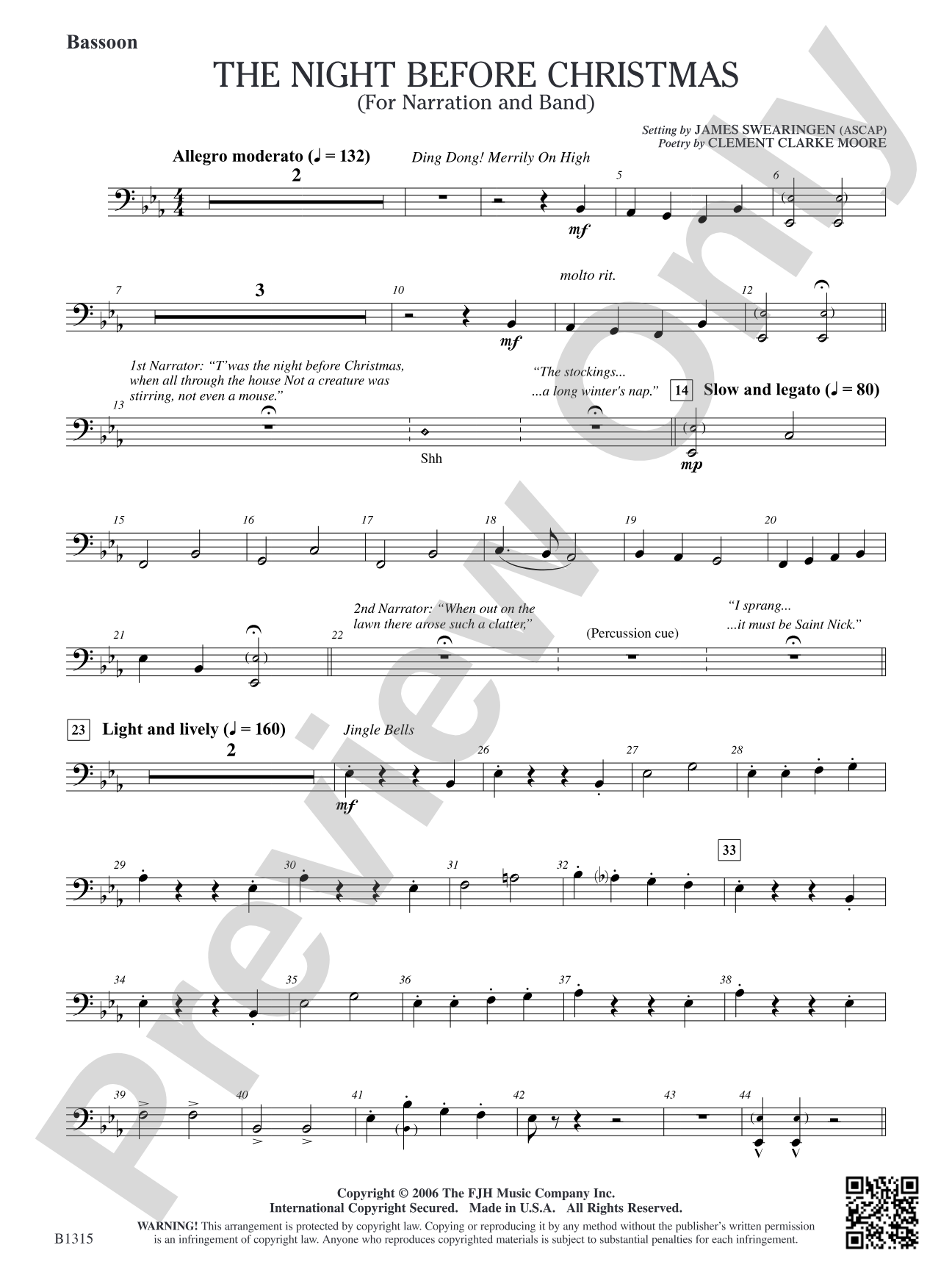 The Night Before Christmas (for Narration and Band): Bassoon