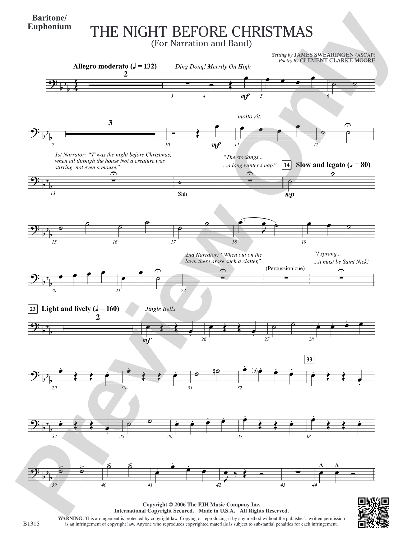 The Night Before Christmas (for Narration and Band): Baritone/Euphonium