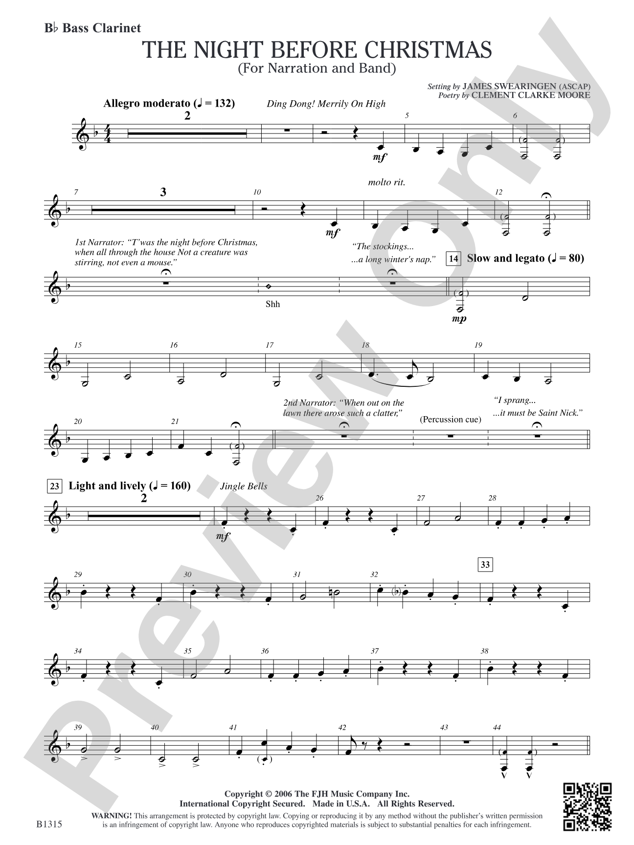 The Night Before Christmas (for Narration and Band): B-flat Bass Clarinet
