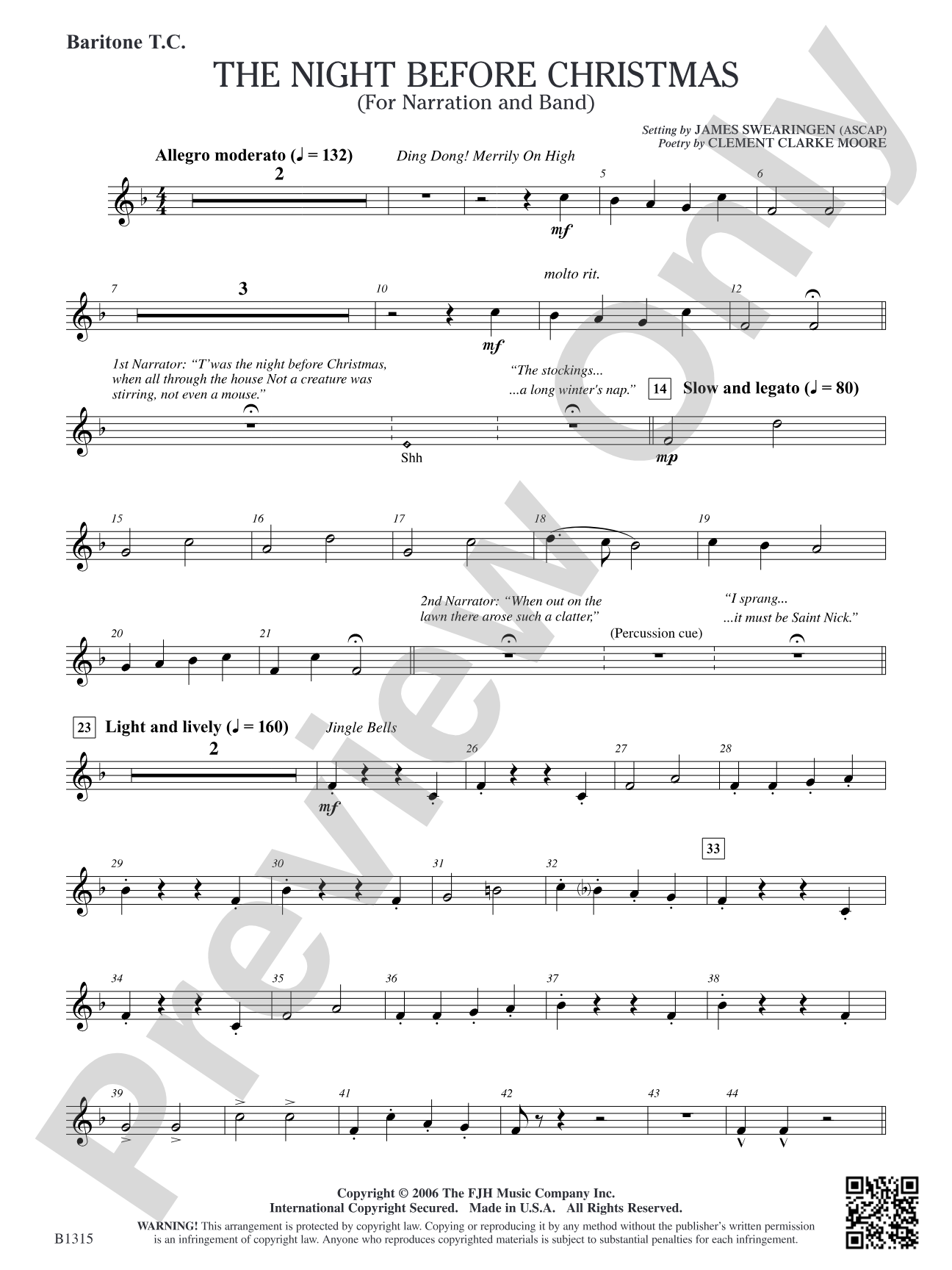The Night Before Christmas (for Narration and Band): Baritone T.C.