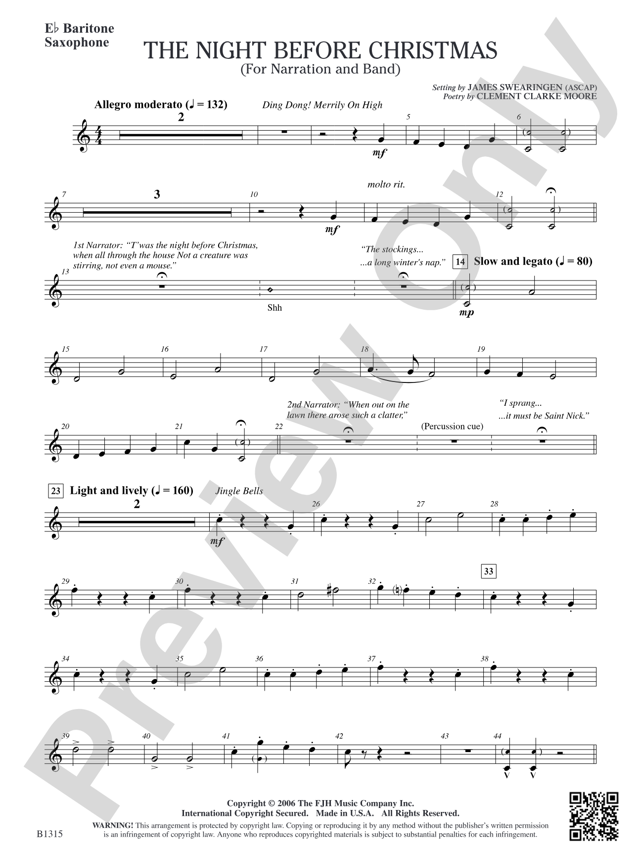 The Night Before Christmas (for Narration and Band): E-flat Baritone Saxophone