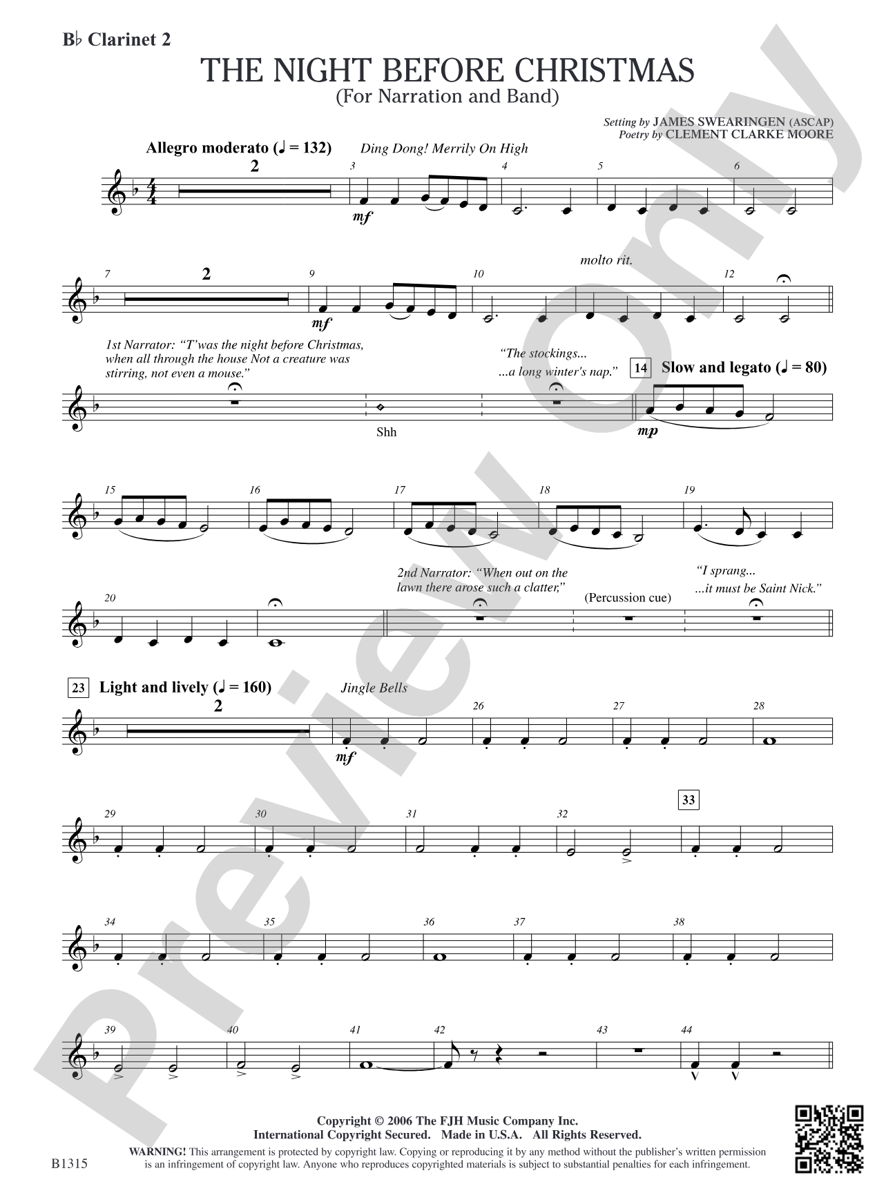 The Night Before Christmas (for Narration and Band): B-flat Clarinet 2