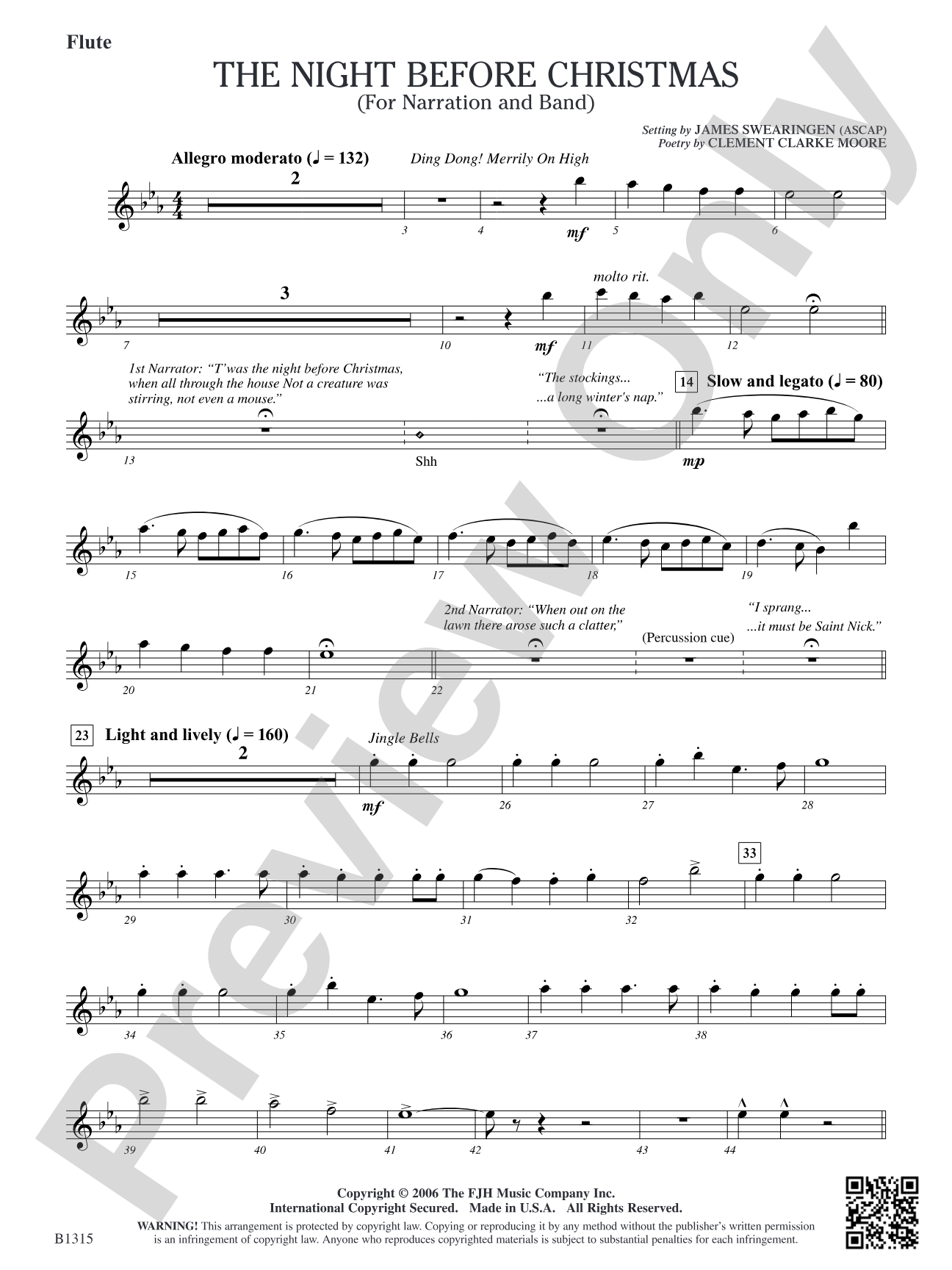 The Night Before Christmas (for Narration and Band): Flute