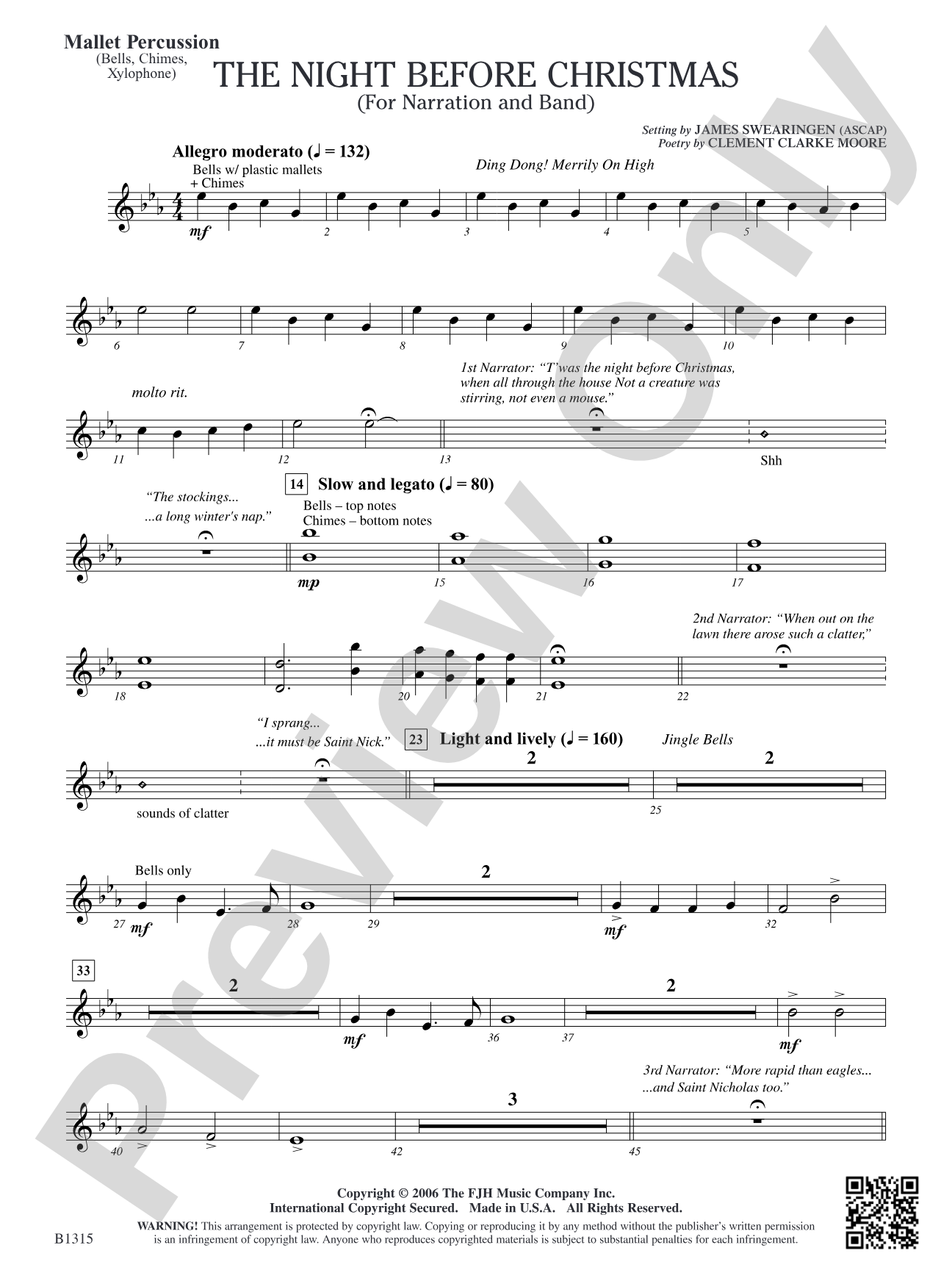 The Night Before Christmas (for Narration and Band): Mallet Percussion