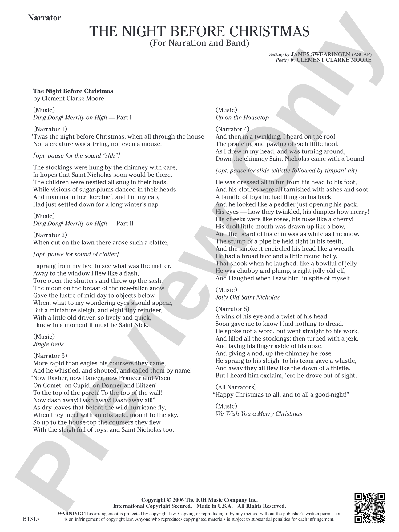 The Night Before Christmas (for Narration and Band): Narrator