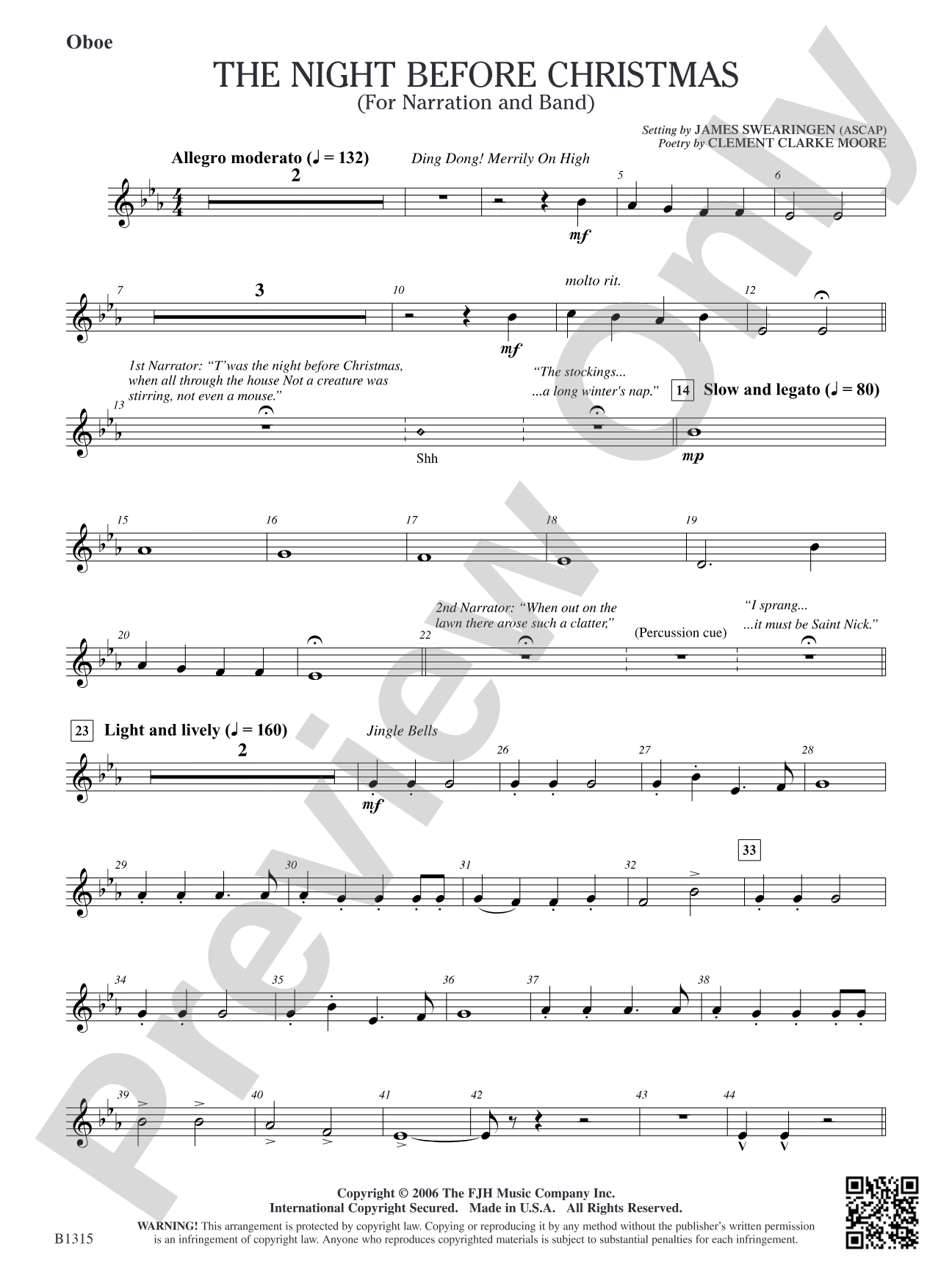 The Night Before Christmas (for Narration and Band): Oboe
