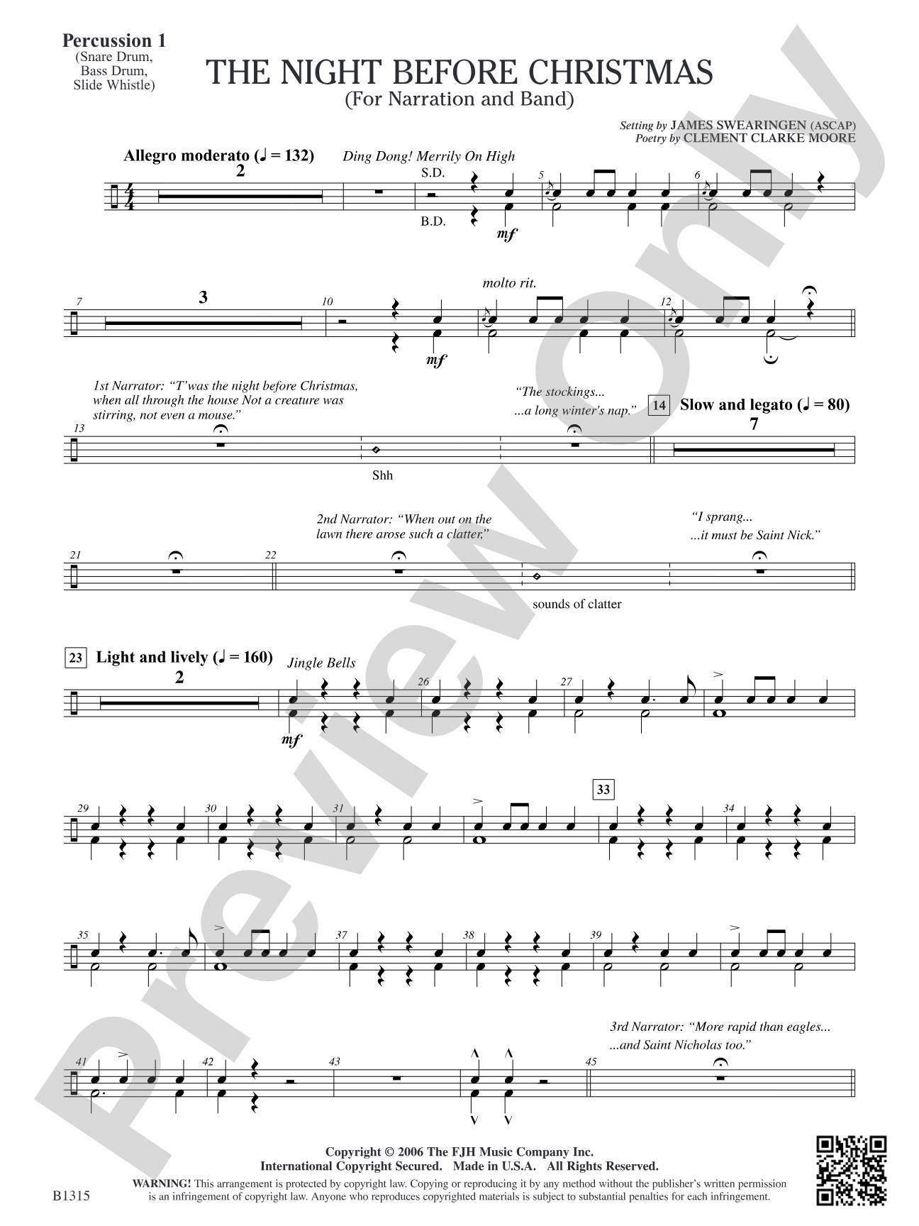 The Night Before Christmas (for Narration and Band): Percussion 1