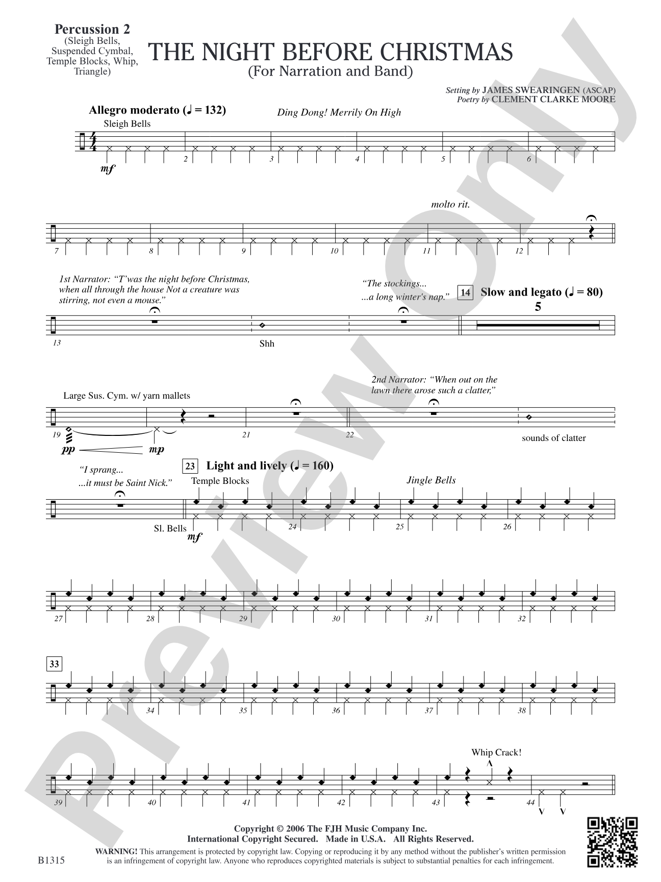 The Night Before Christmas (for Narration and Band): Percussion 2