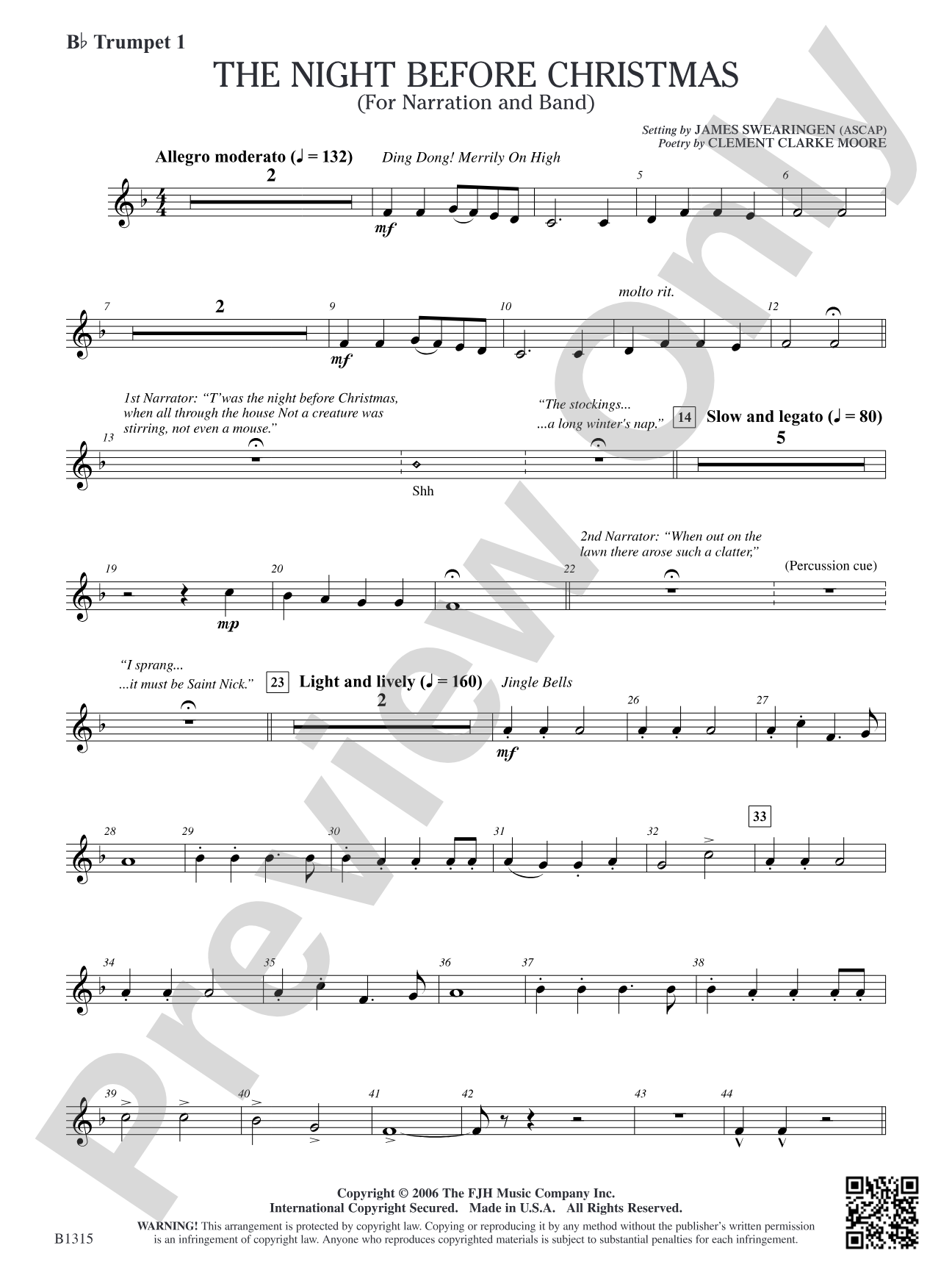 The Night Before Christmas (for Narration and Band): B-flat Trumpet 1