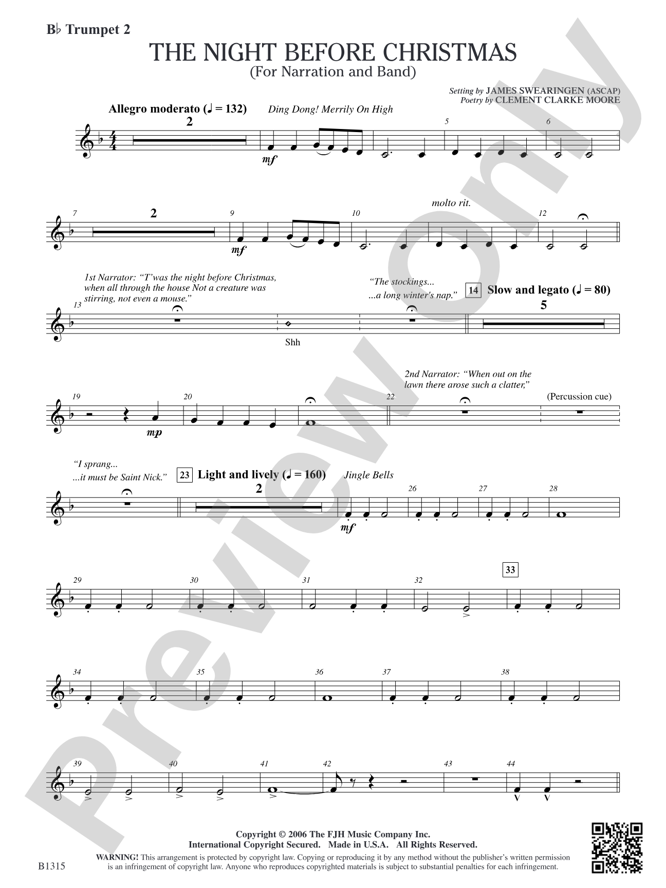 The Night Before Christmas (for Narration and Band): B-flat Trumpet 2