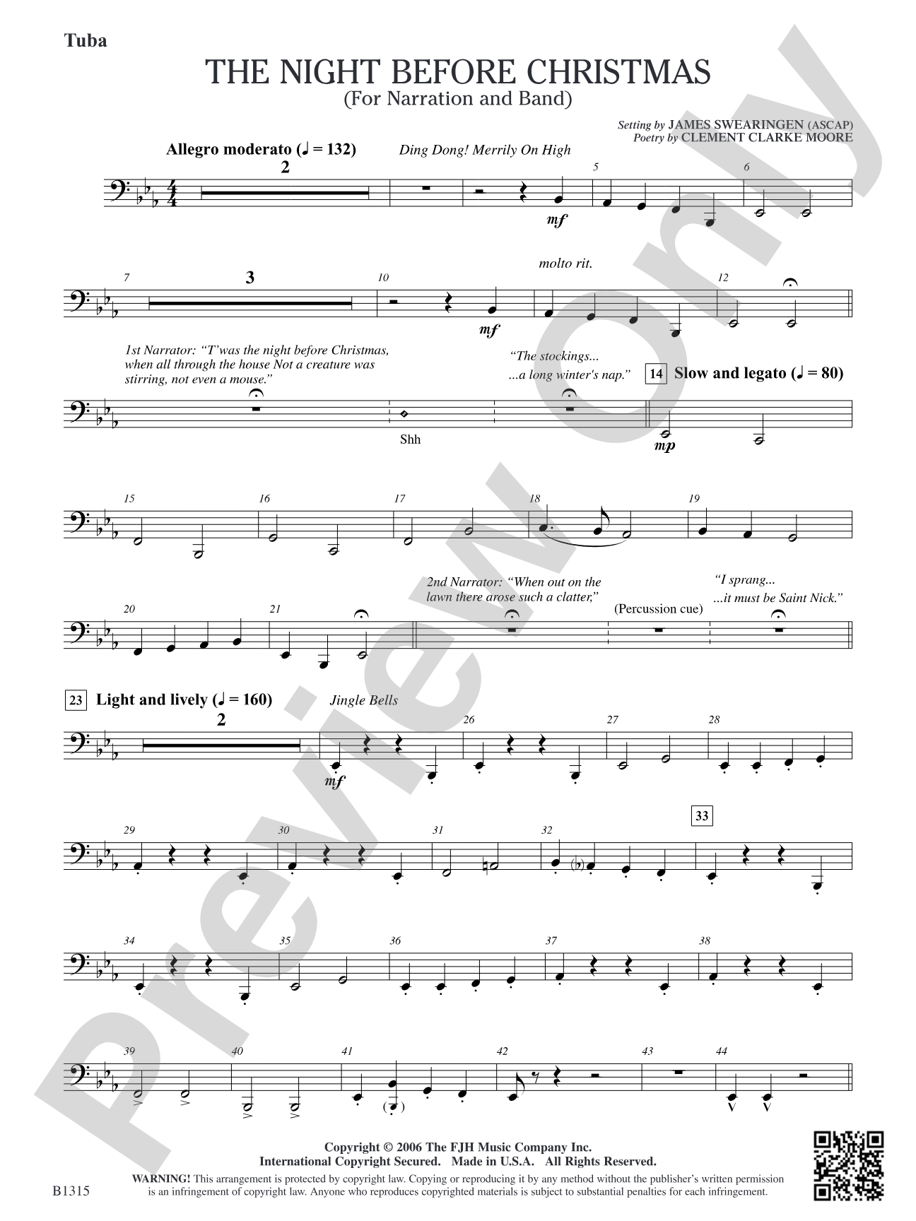 The Night Before Christmas (for Narration and Band): Tuba
