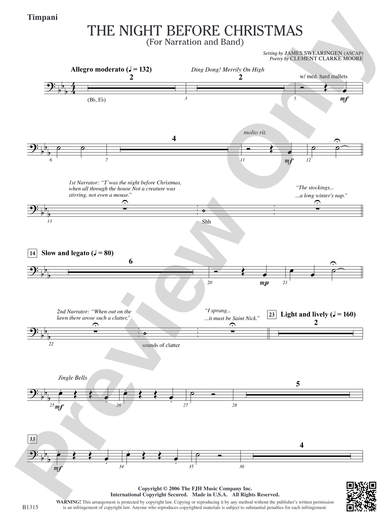 The Night Before Christmas (for Narration and Band): Timpani