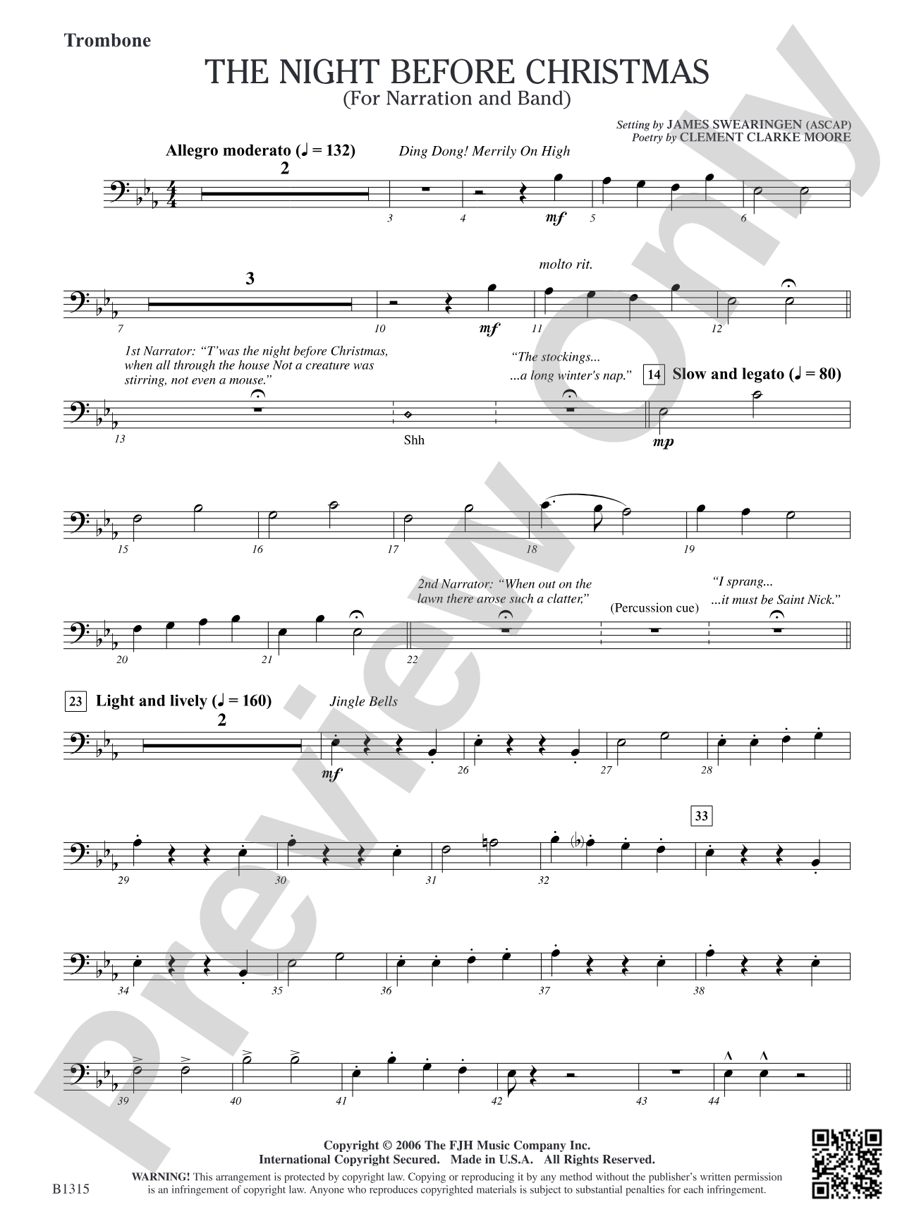The Night Before Christmas (for Narration and Band): Trombone