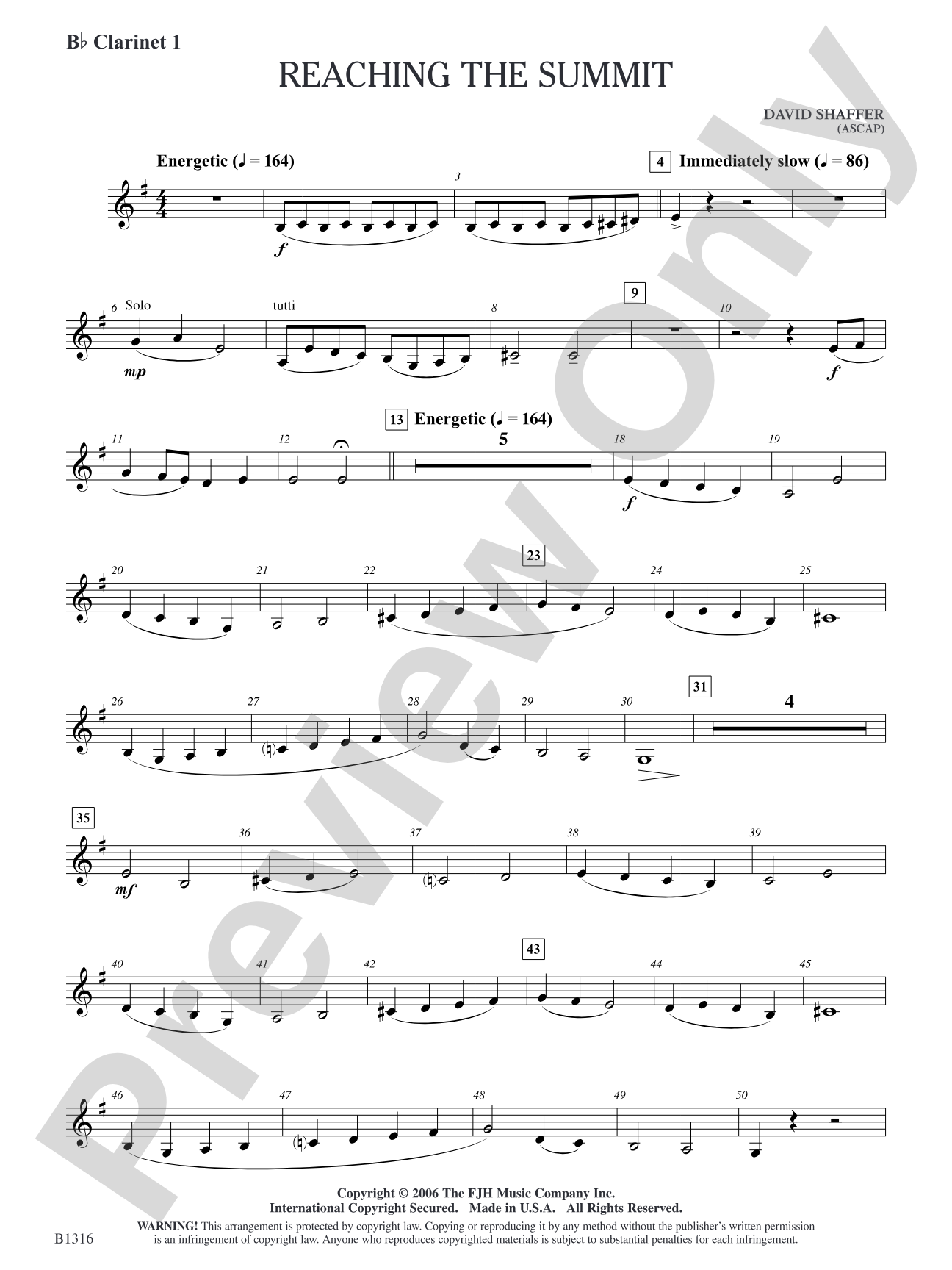 Reaching the Summit: B-flat Clarinet 1