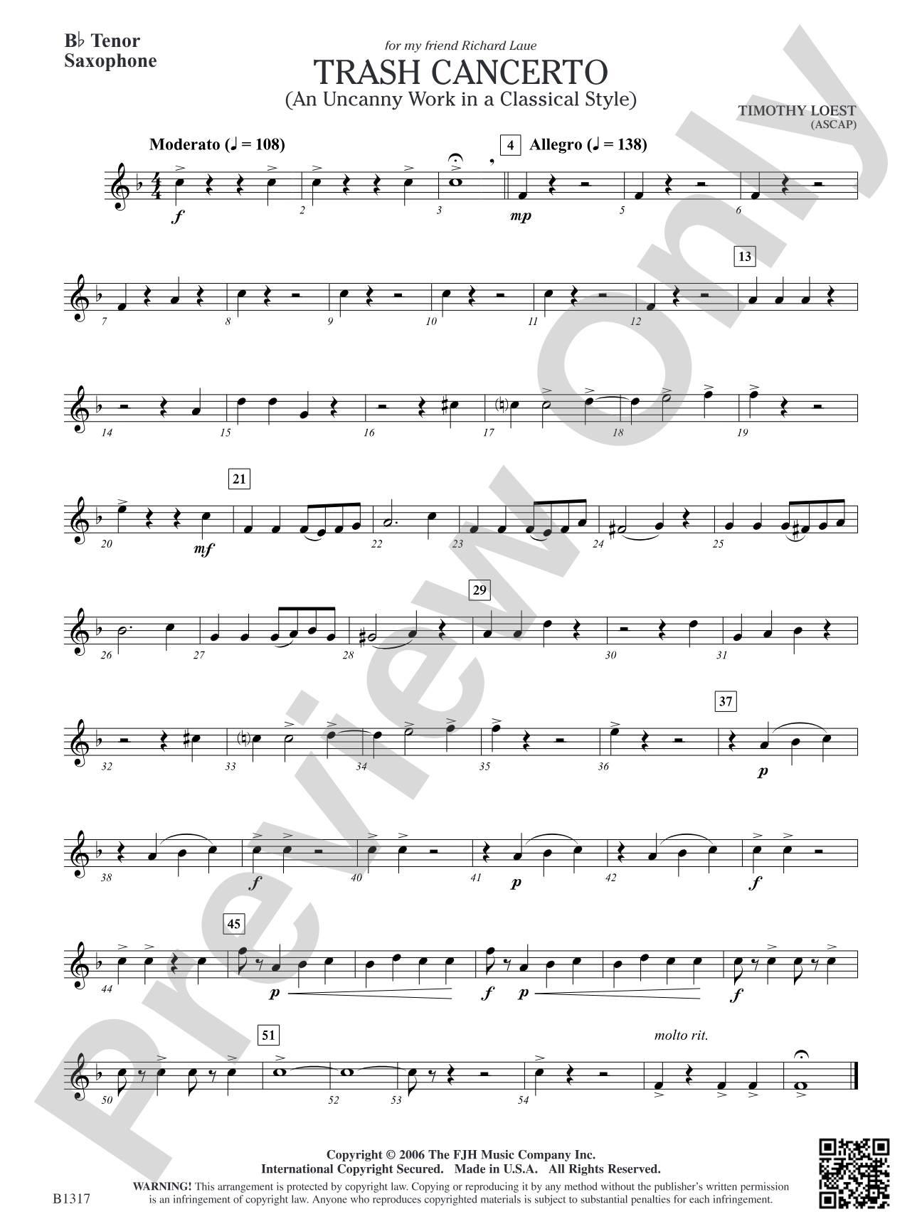Trash Cancerto (An Uncanny Work in a Classical Style): B-flat Tenor Saxophone