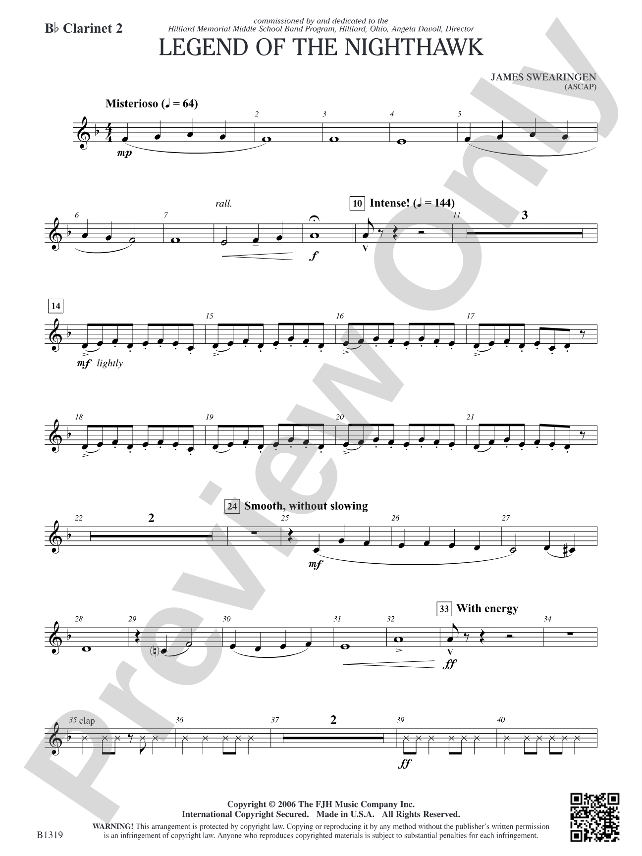 Legend of the Nighthawk: B-flat Clarinet 2