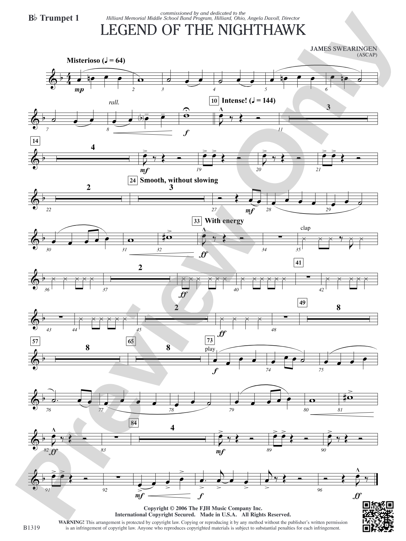 Legend of the Nighthawk: B-flat Trumpet 1