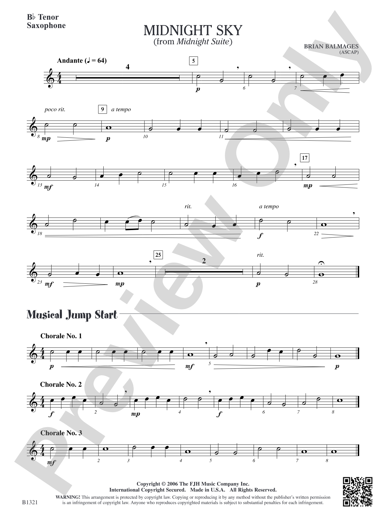 Midnight Sky (from Midnight Suite): B-flat Tenor Saxophone