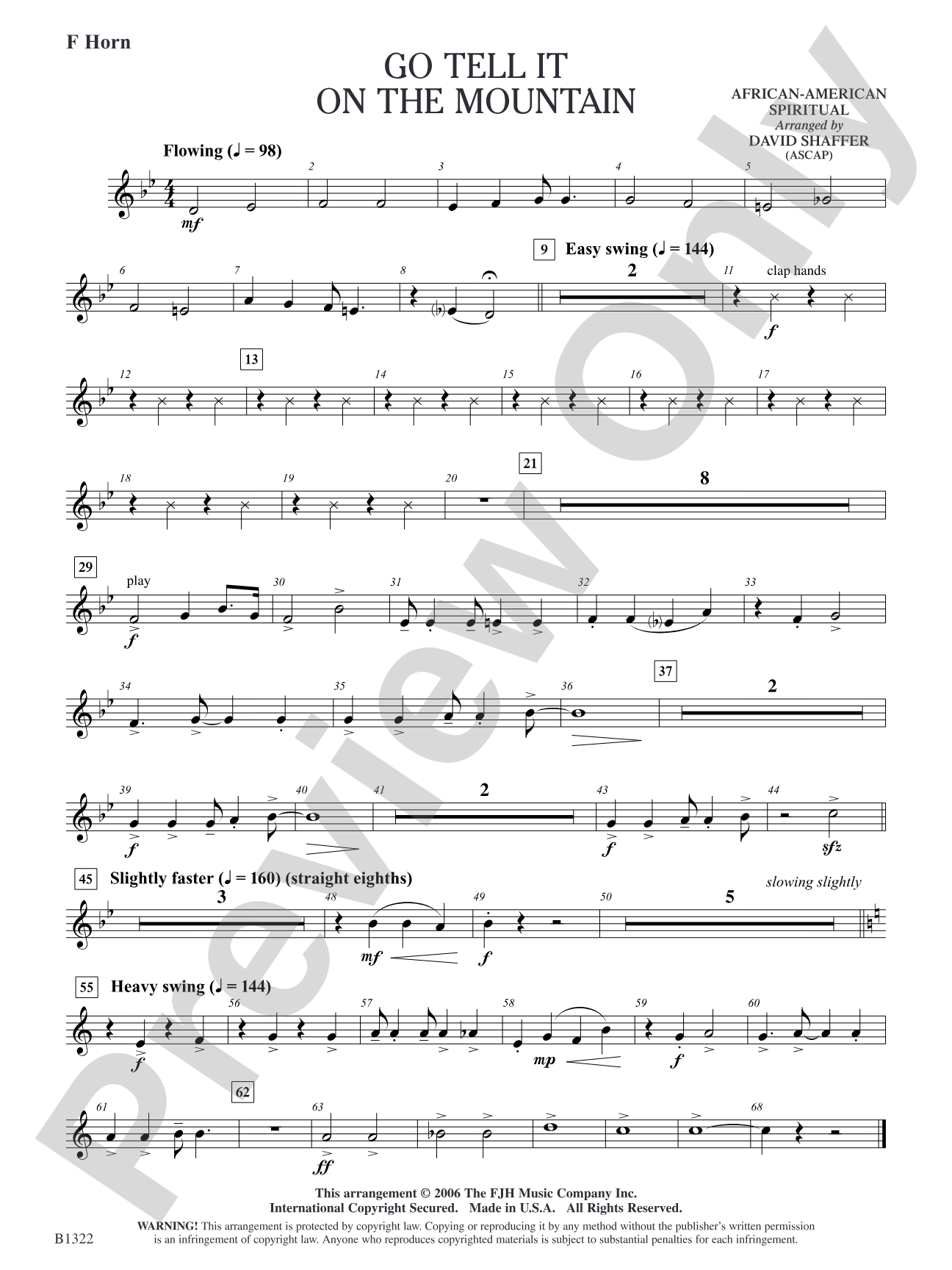 Go Tell It on the Mountain: F Horn