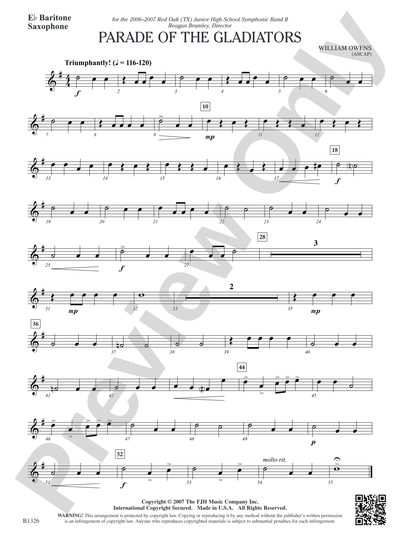 Parade of the Gladiators: E-flat Baritone Saxophone