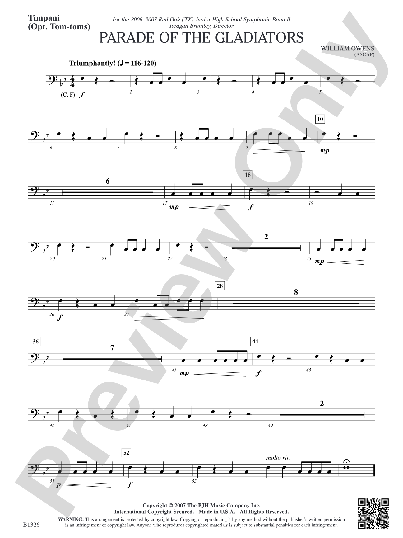 Parade of the Gladiators: Timpani (Opt. Tom-toms)