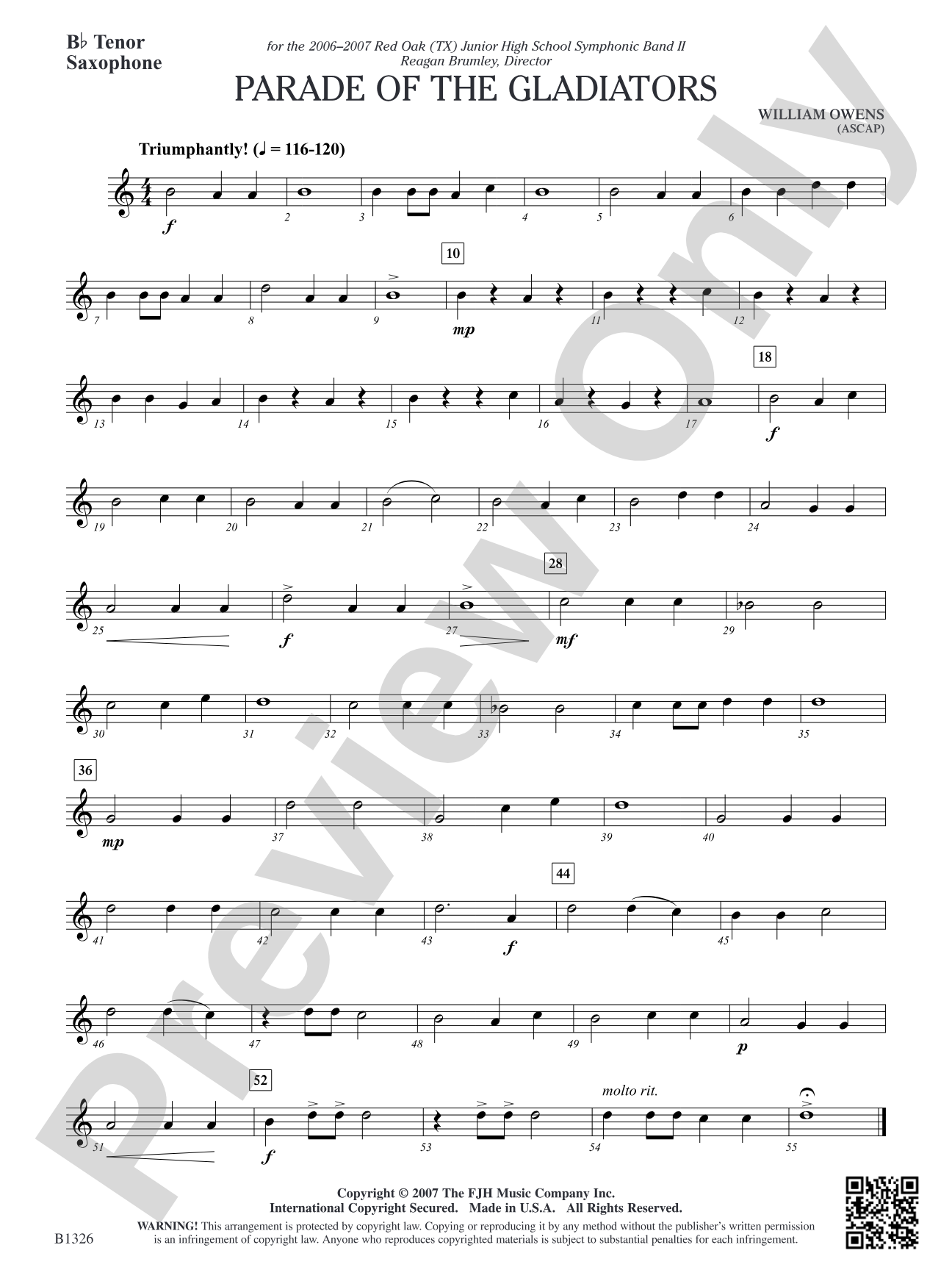 Parade of the Gladiators: B-flat Tenor Saxophone