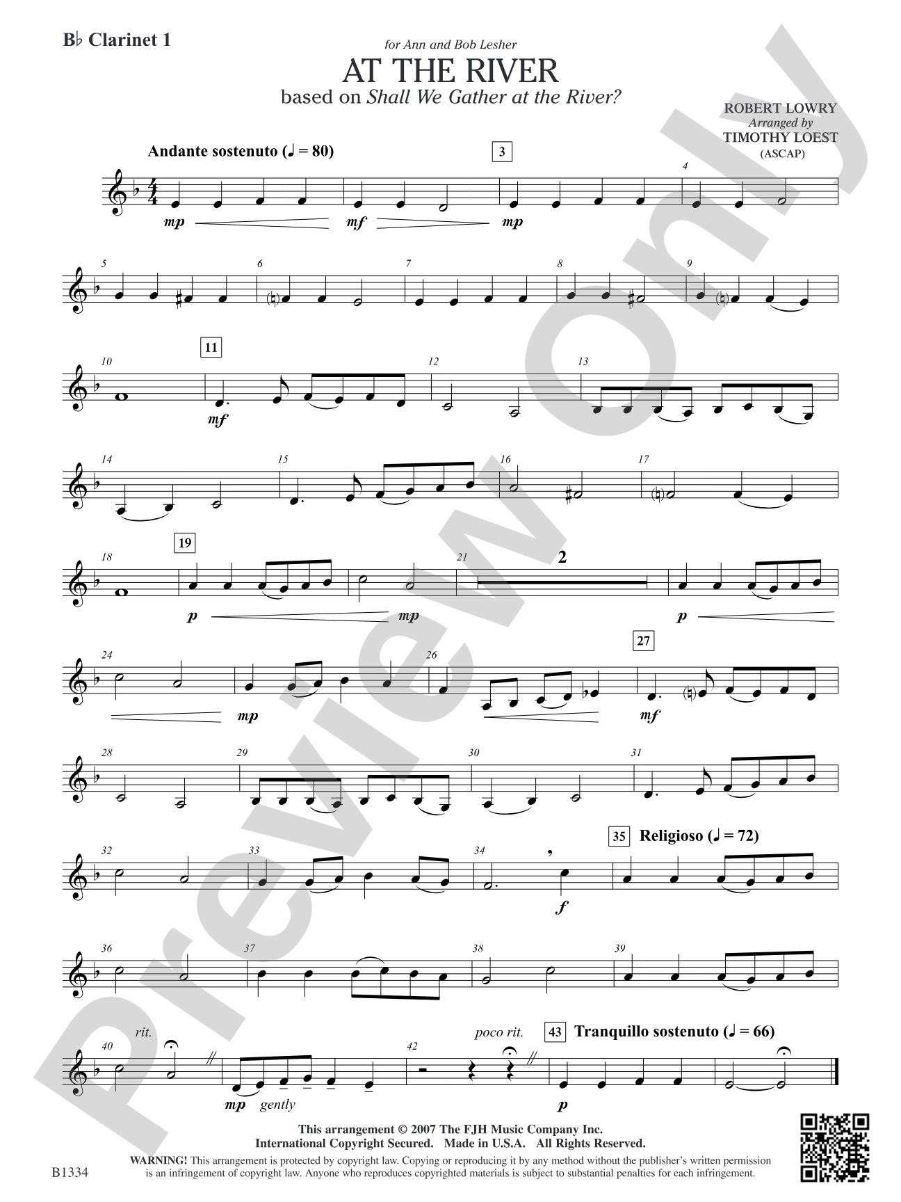 At the River: B-flat Clarinet 1