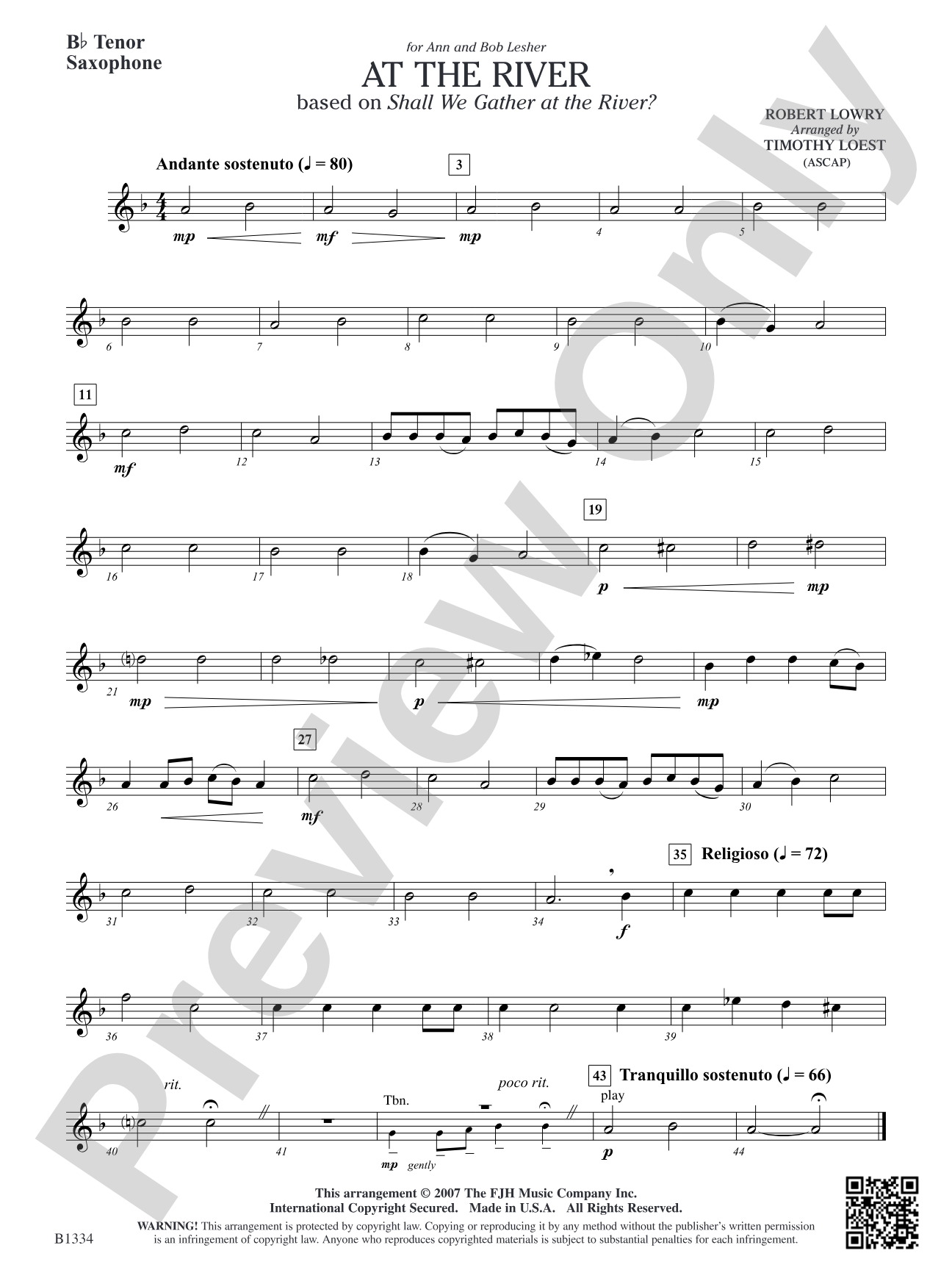 At the River: B-flat Tenor Saxophone